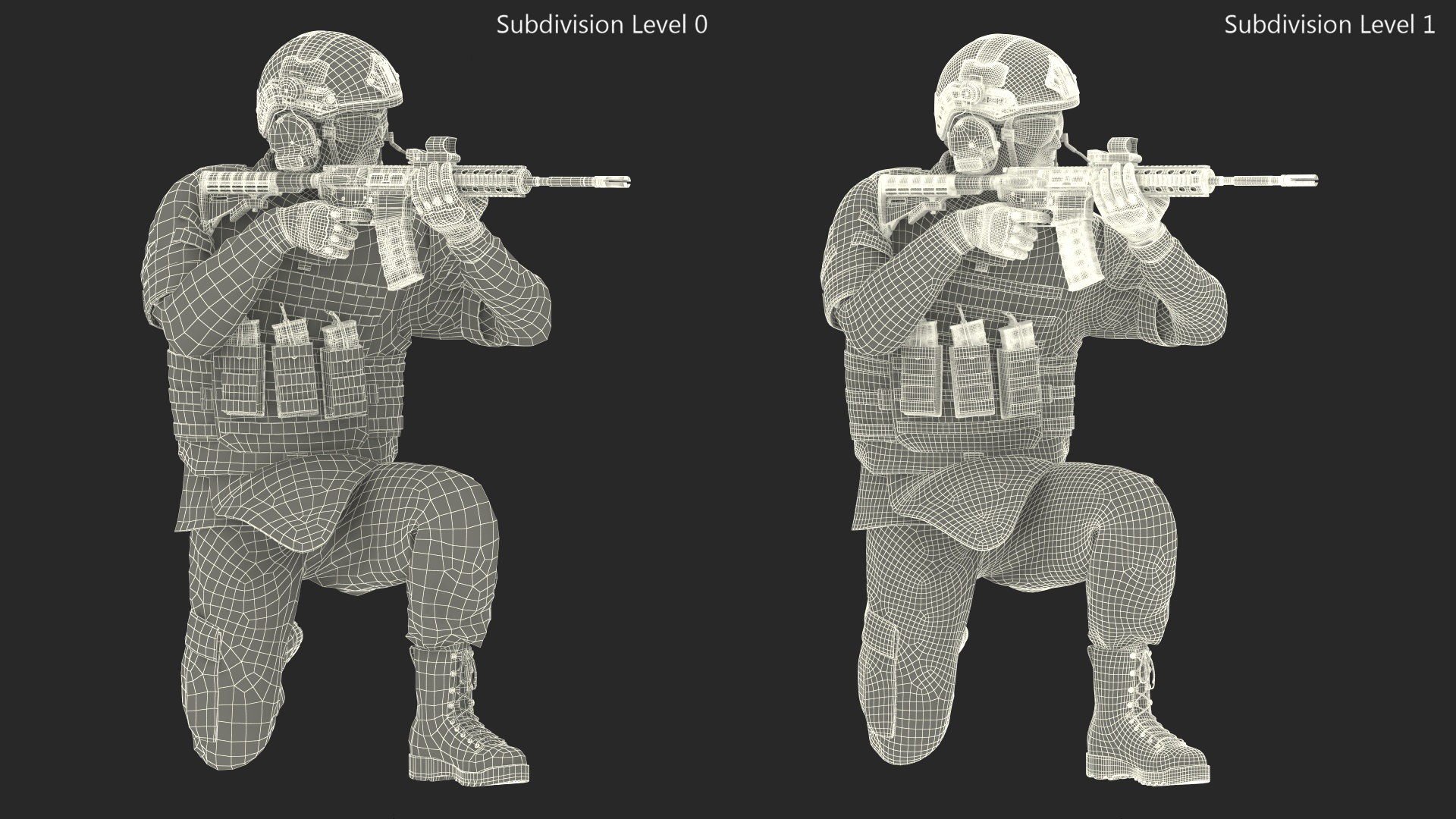 3D Army Soldier in Green Camo with Rifle Aiming Fur model