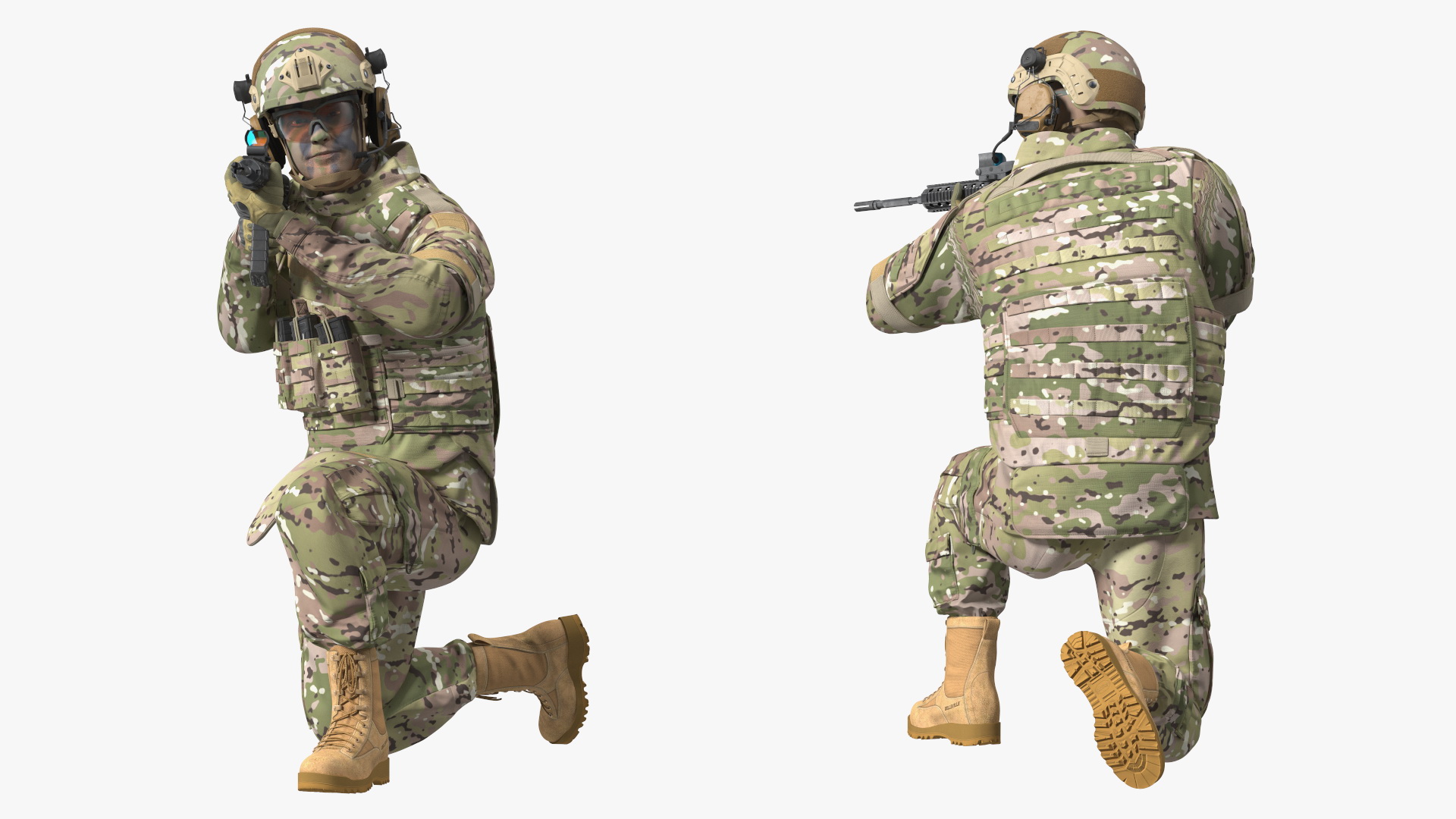 3D Army Soldier in Green Camo with Rifle Aiming Fur model