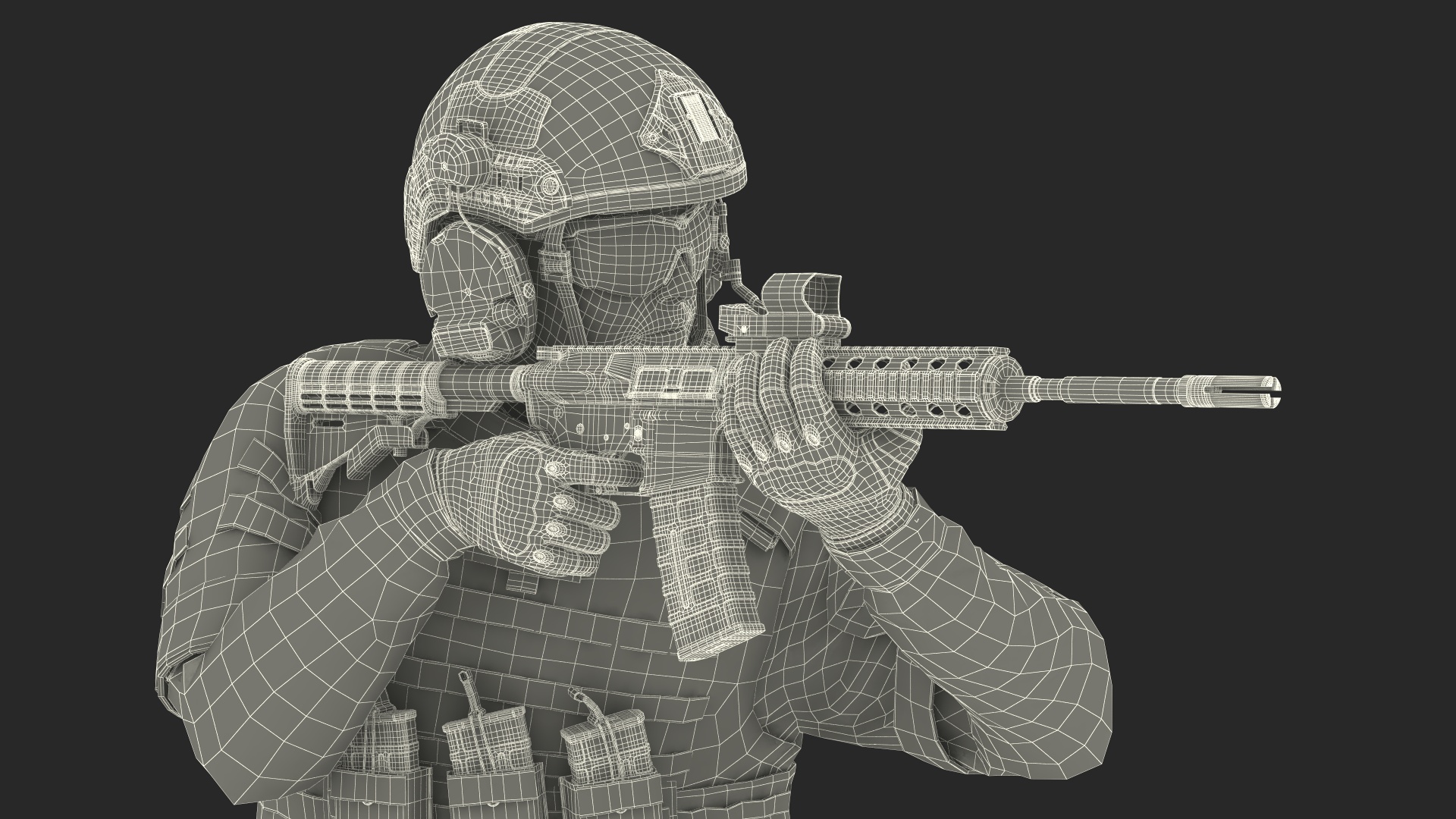 3D Army Soldier in Green Camo with Rifle Aiming Fur model