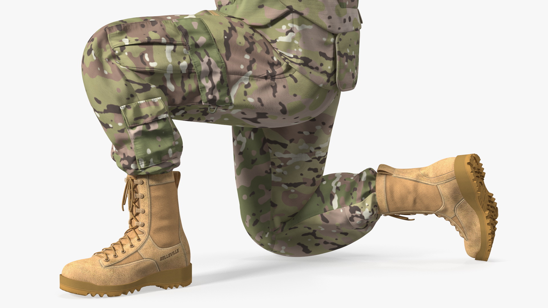 3D Army Soldier in Green Camo with Rifle Aiming Fur model