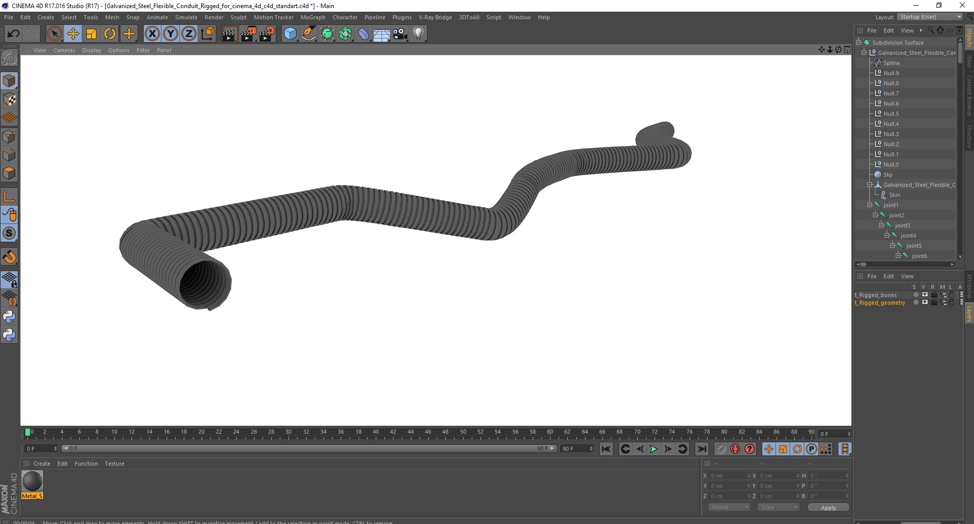 Galvanized Steel Flexible Conduit Rigged for Cinema 4D 3D model