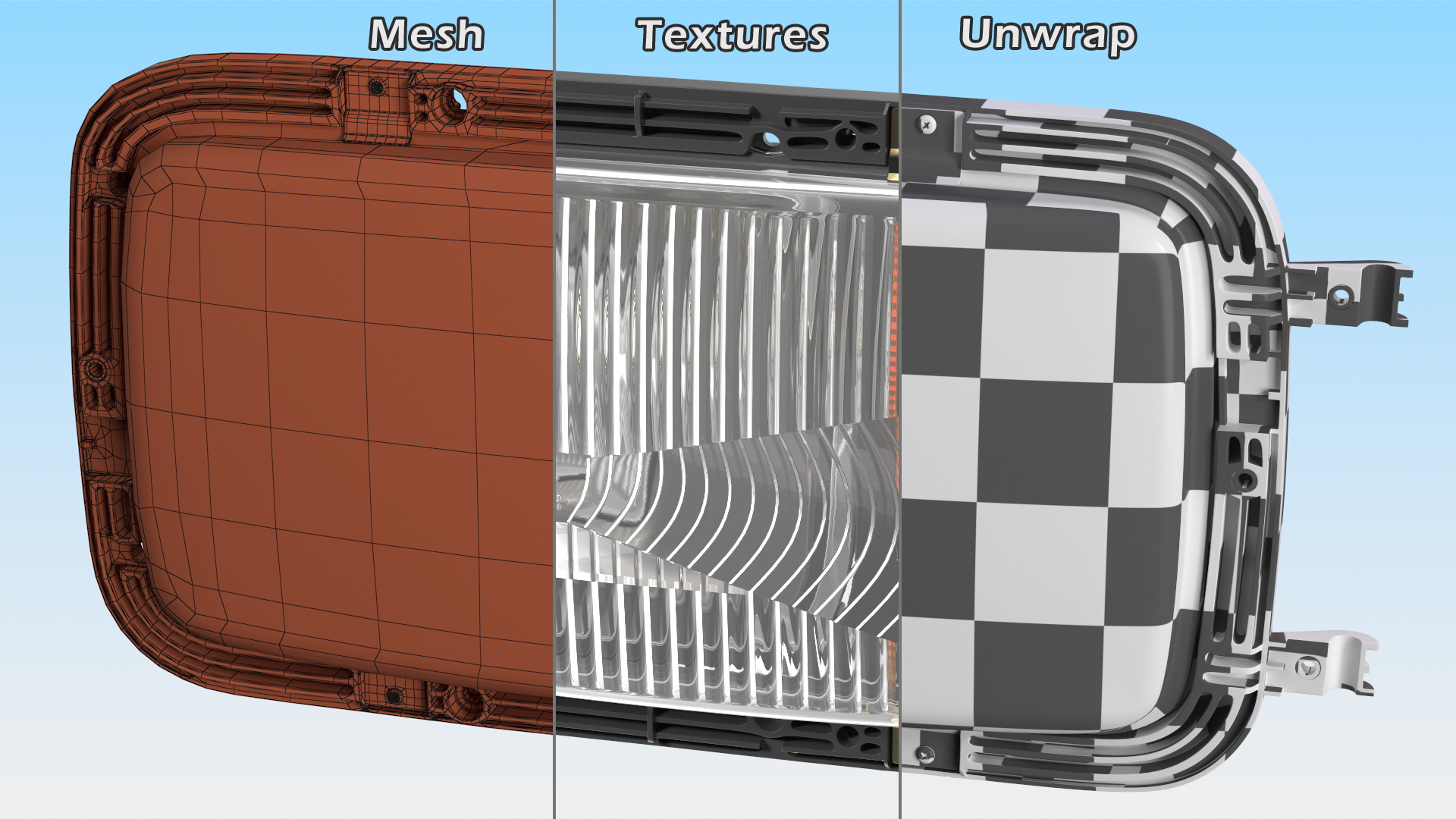 3D Left Rectangular Halogen H4 Truck Headlight model