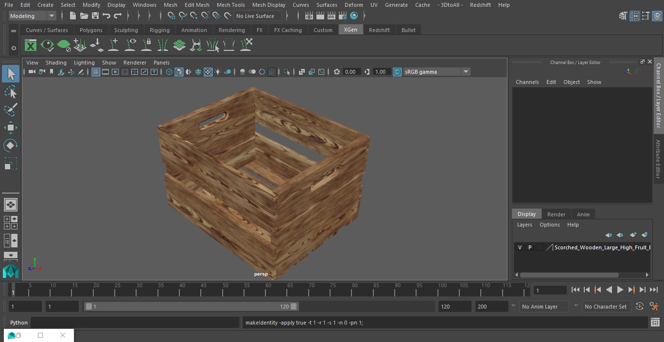 3D Scorched Wooden Large High Fruit Box