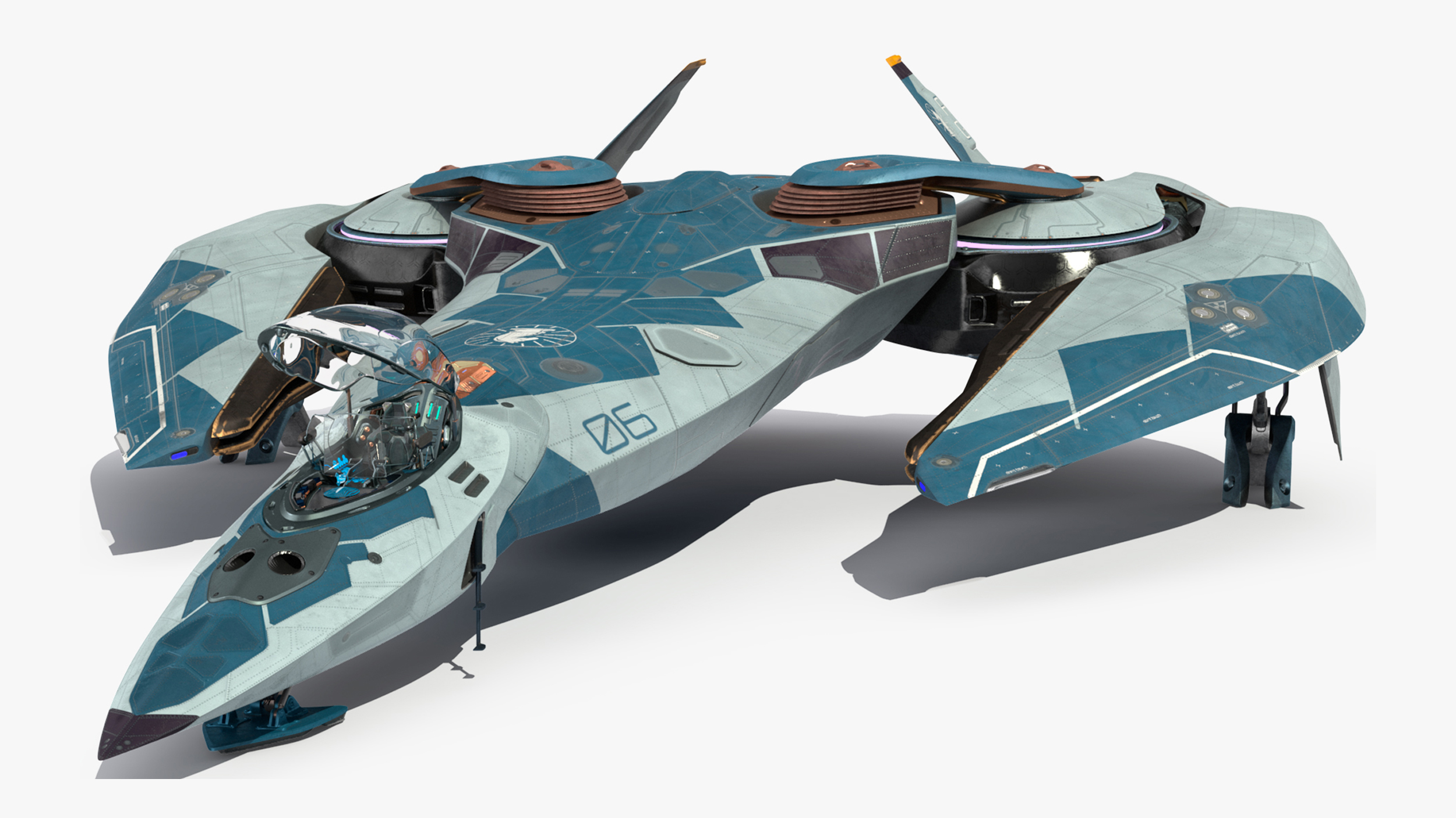 Sci Fi Fighter Jet Blue Rigged for Maya 3D model