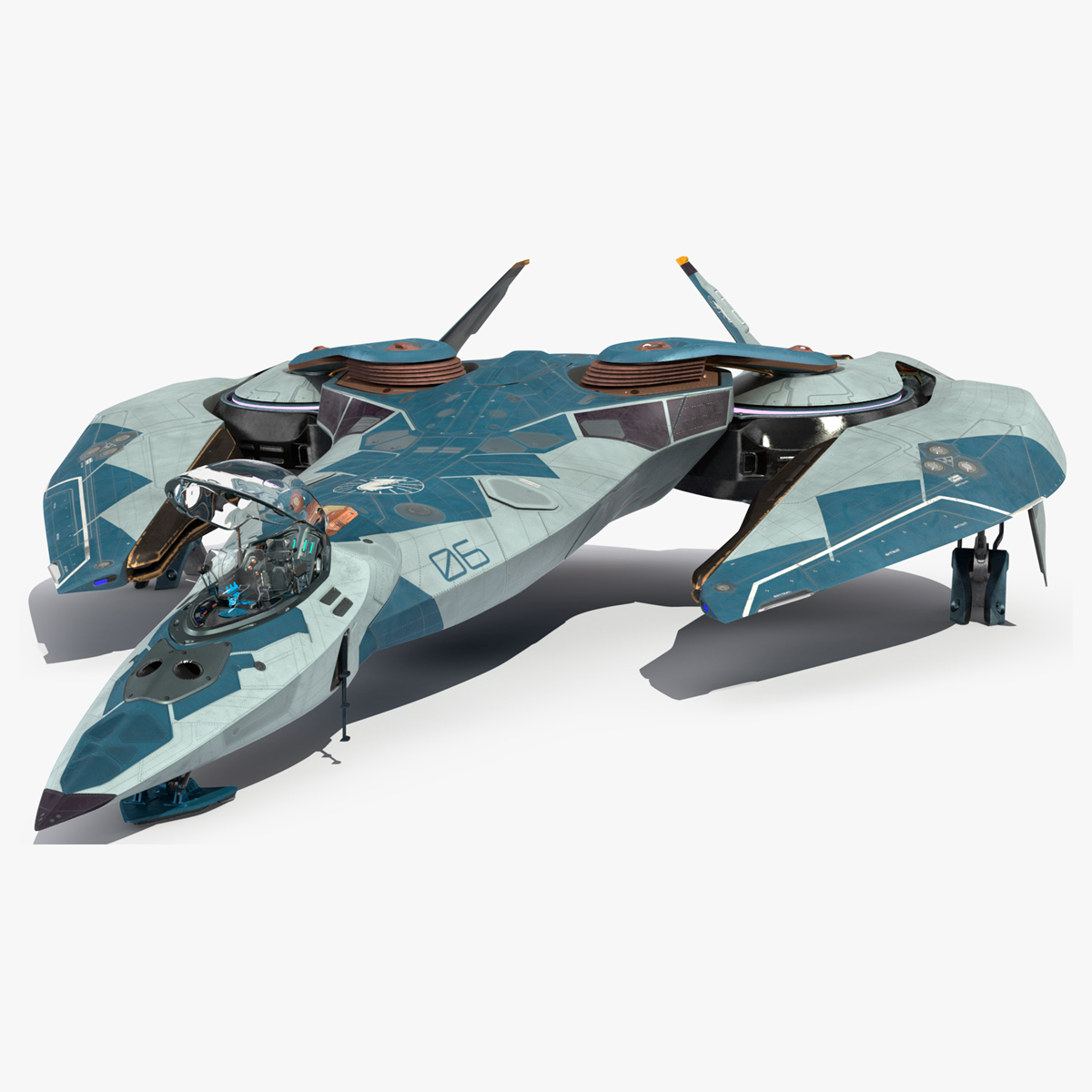 Sci Fi Fighter Jet Blue Rigged for Maya 3D model