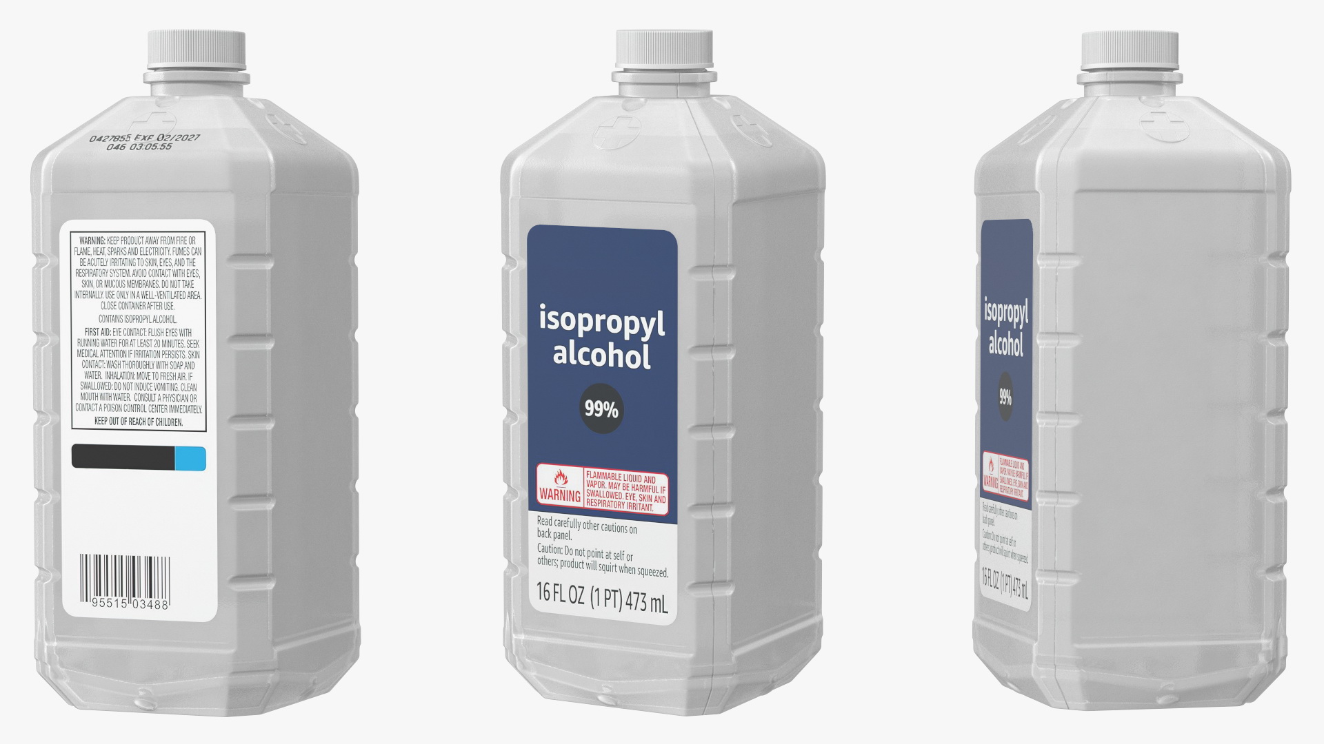 Medical Plastic Vial Isopropyl Alcohol 16 Fl Oz 3D