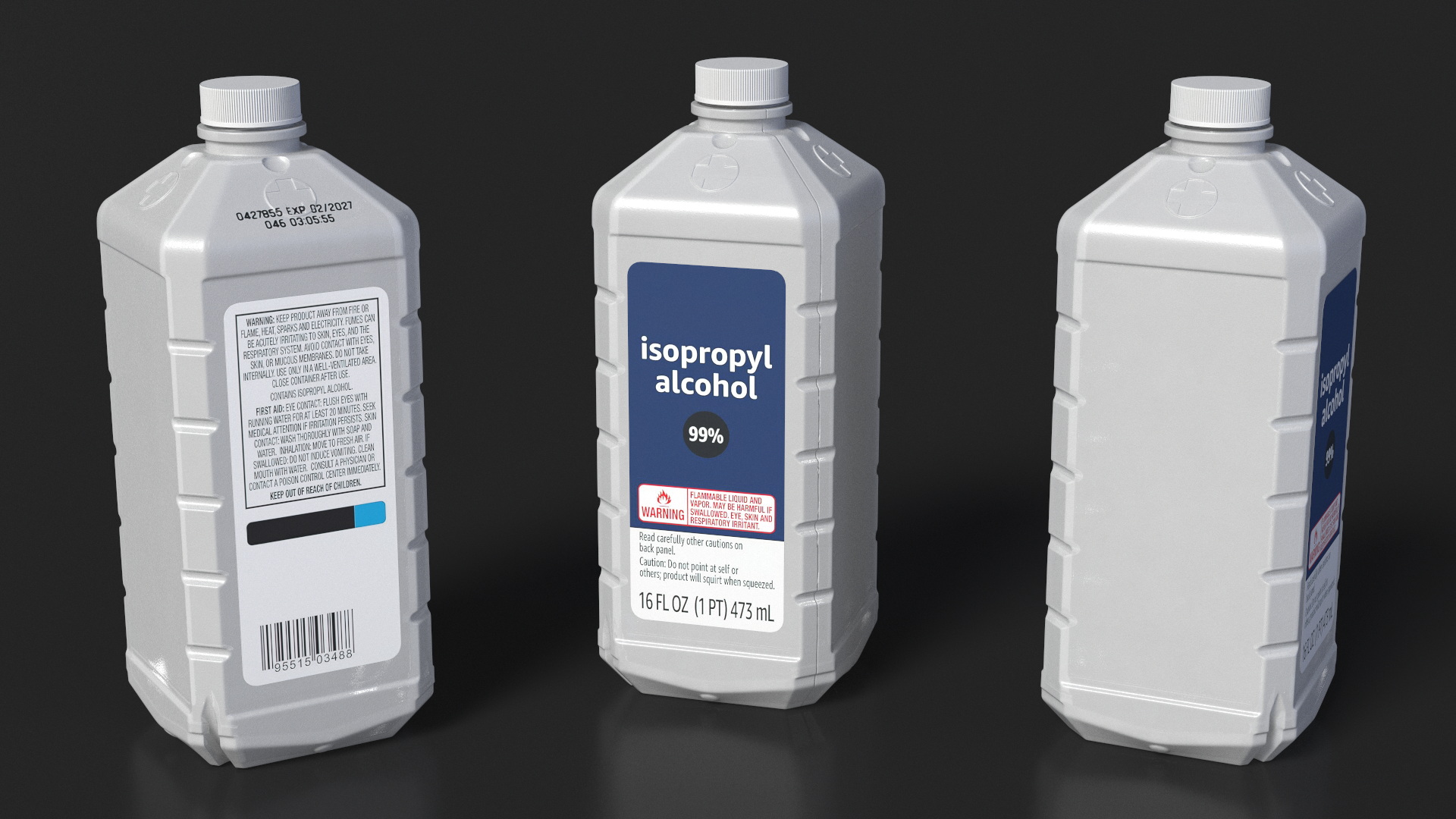 Medical Plastic Vial Isopropyl Alcohol 16 Fl Oz 3D