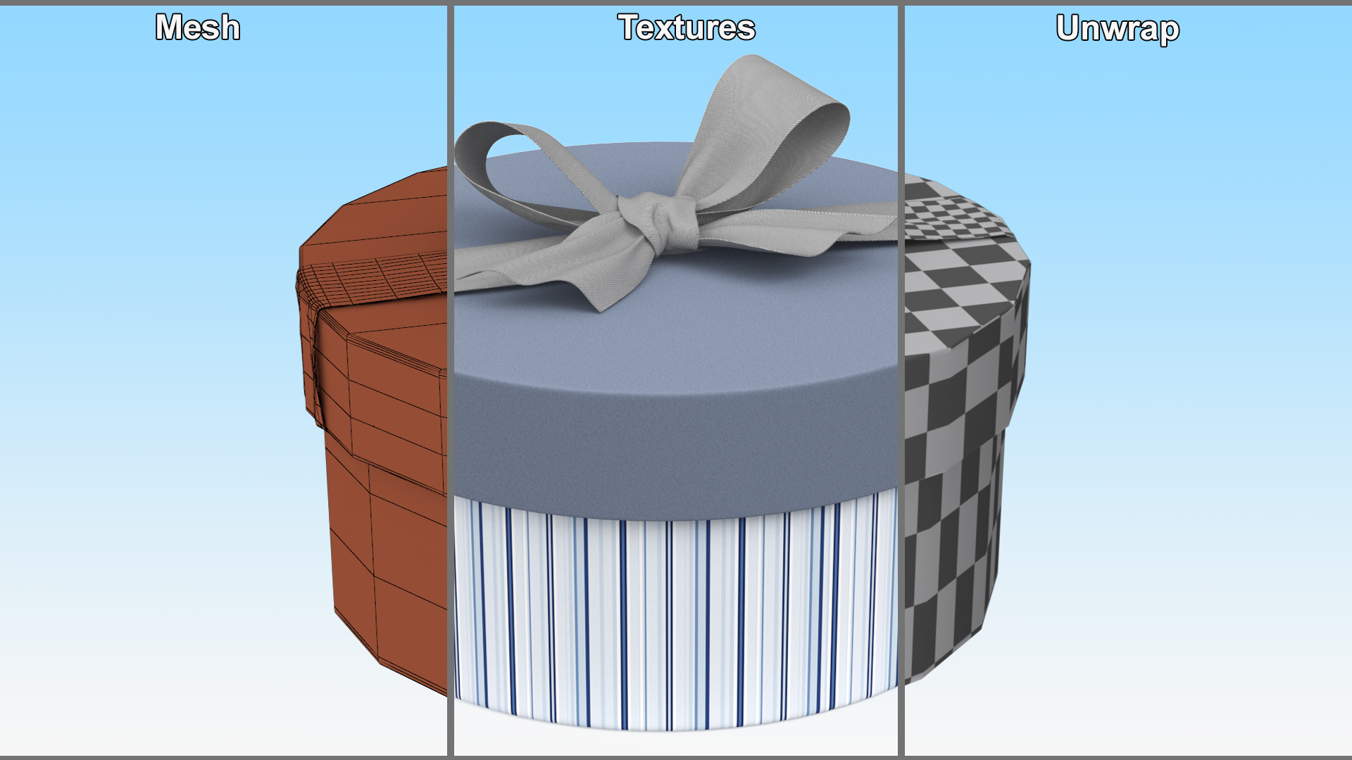 3D Round Gift Box with Ribbon