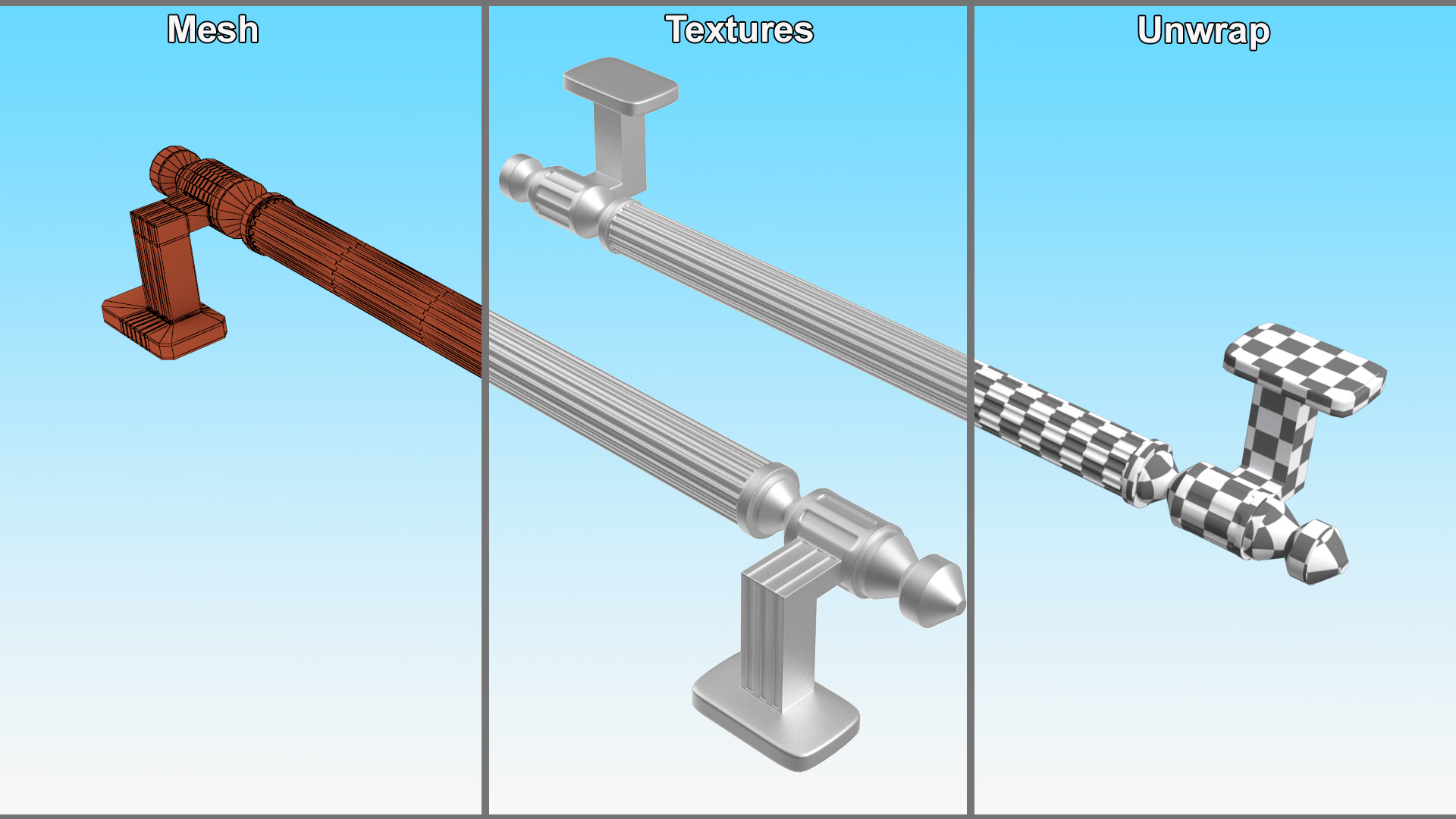 3D Door Handle Designer Ribbed Metal model