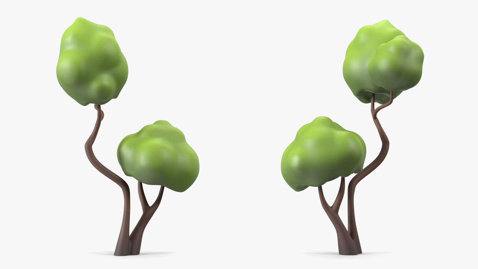 3D Cartoon Small Double Tree Simple Coloring