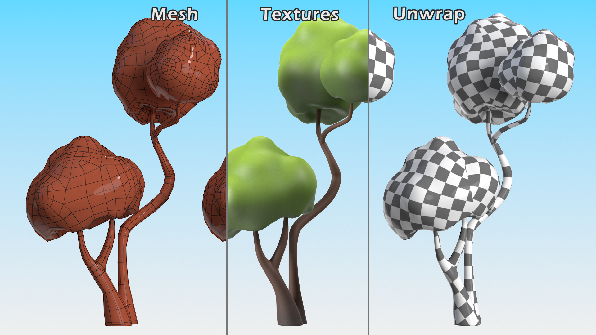 3D Cartoon Small Double Tree Simple Coloring