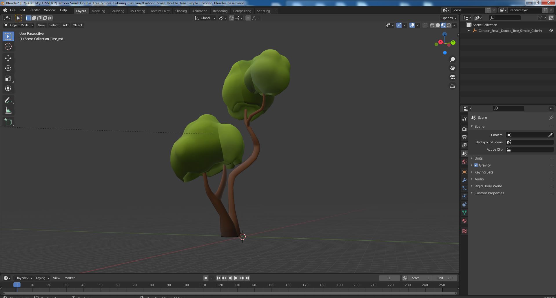 3D Cartoon Small Double Tree Simple Coloring