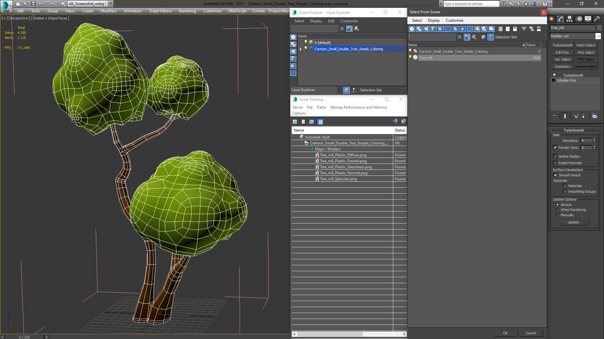 3D Cartoon Small Double Tree Simple Coloring