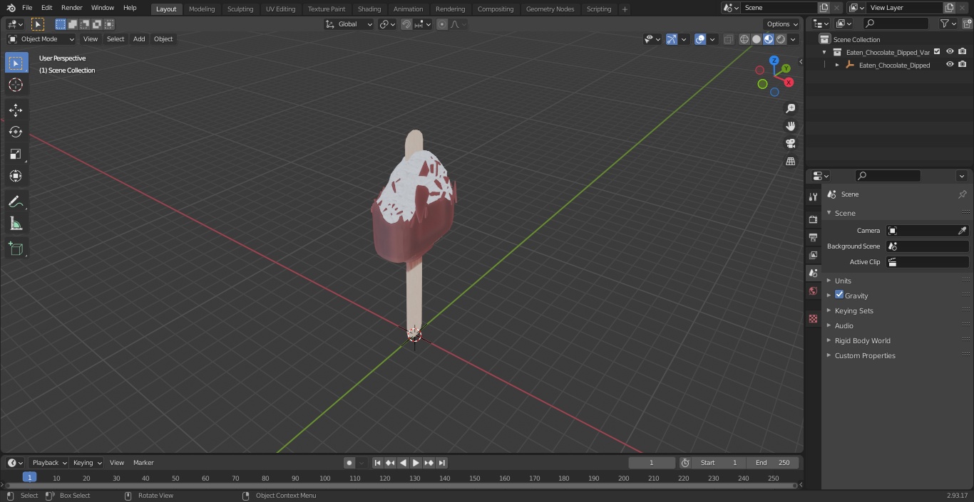 Eaten Chocolate Dipped Vanilla Ice Cream Bar 3D model
