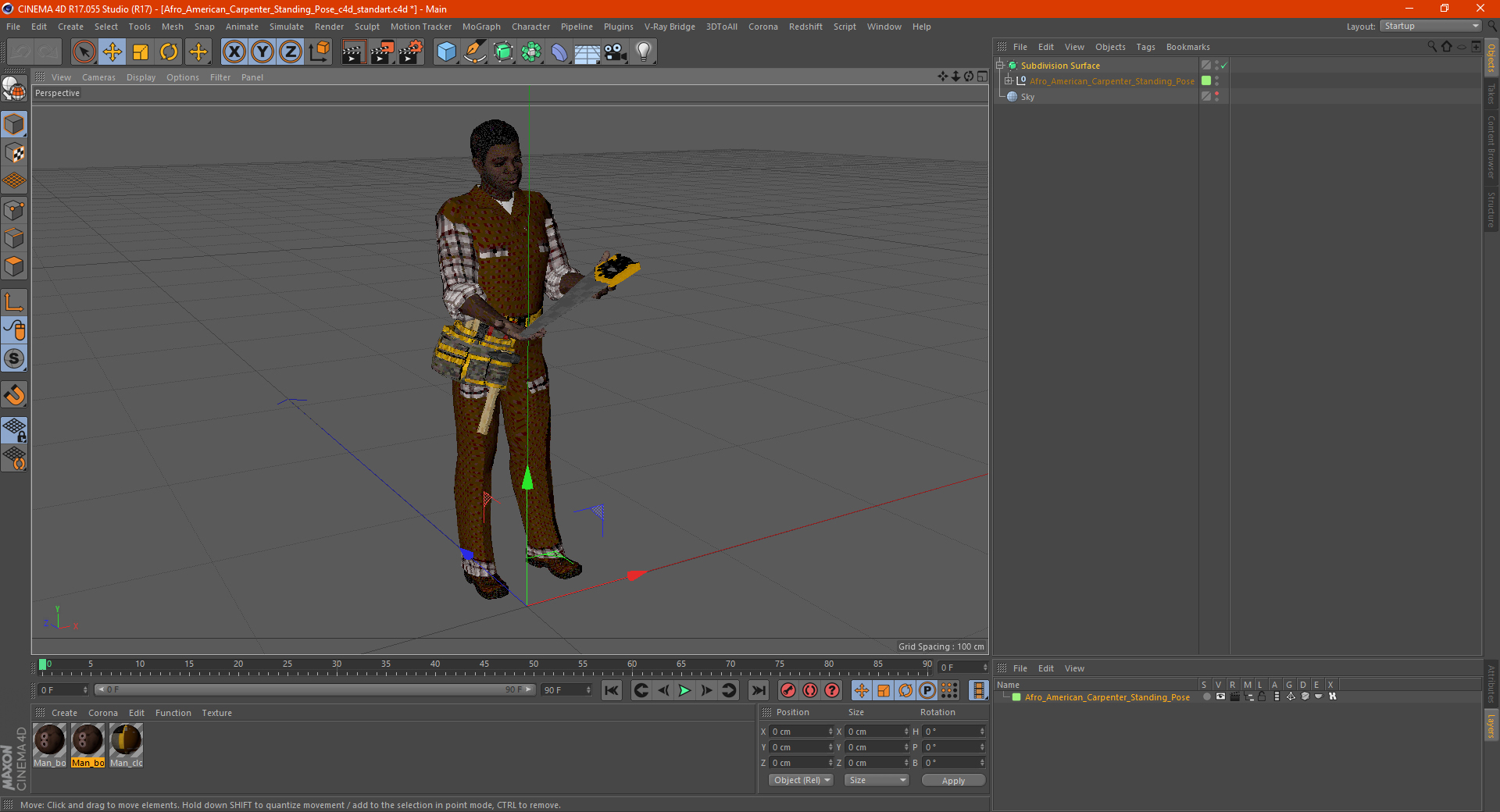 Afro American Carpenter Standing Pose 3D