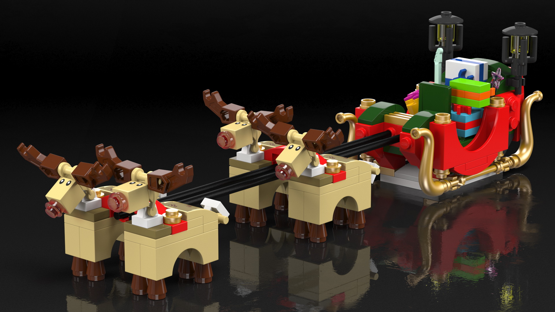 3D Lego Santa Sleigh and Reindeers