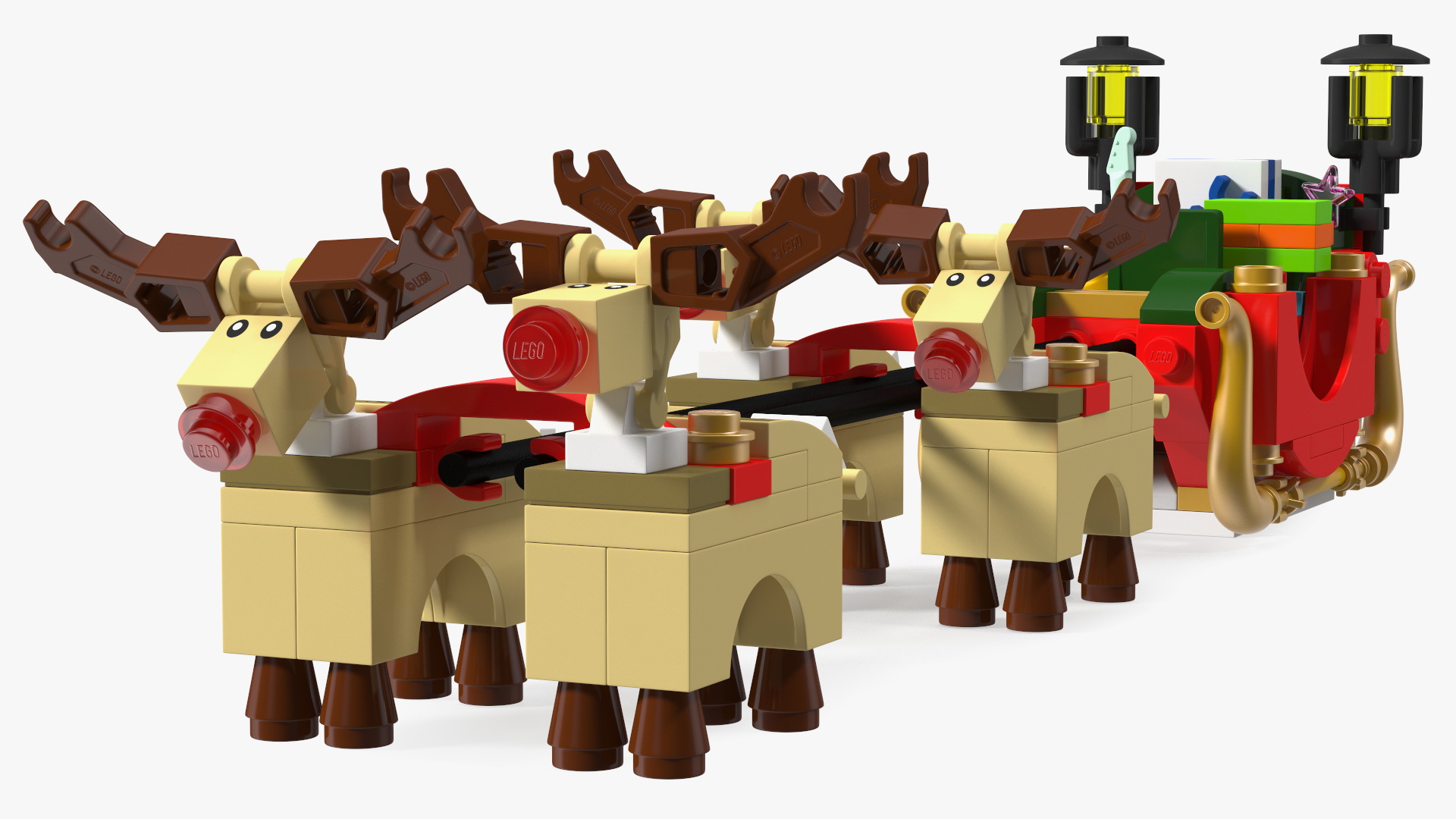 3D Lego Santa Sleigh and Reindeers
