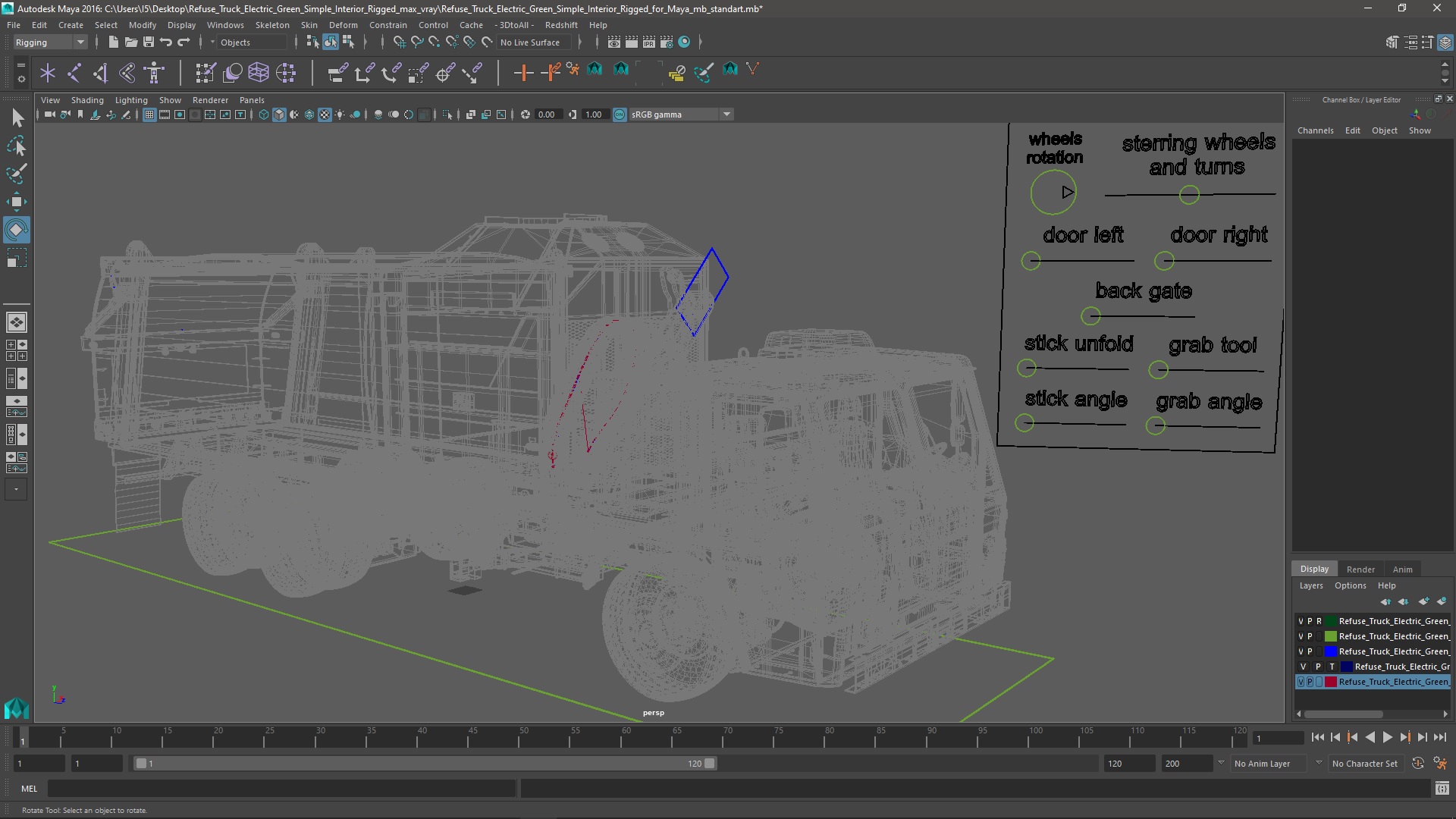 Refuse Truck Electric Green Simple Interior Rigged for Maya 3D model