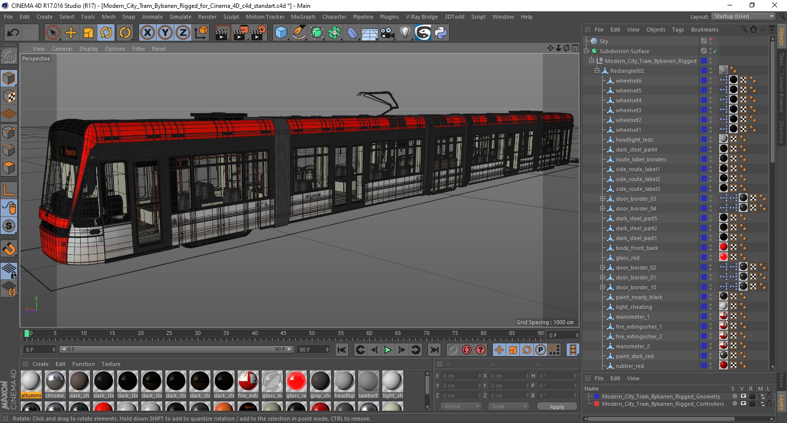 3D model Modern City Tram Bybanen Rigged for Cinema 4D