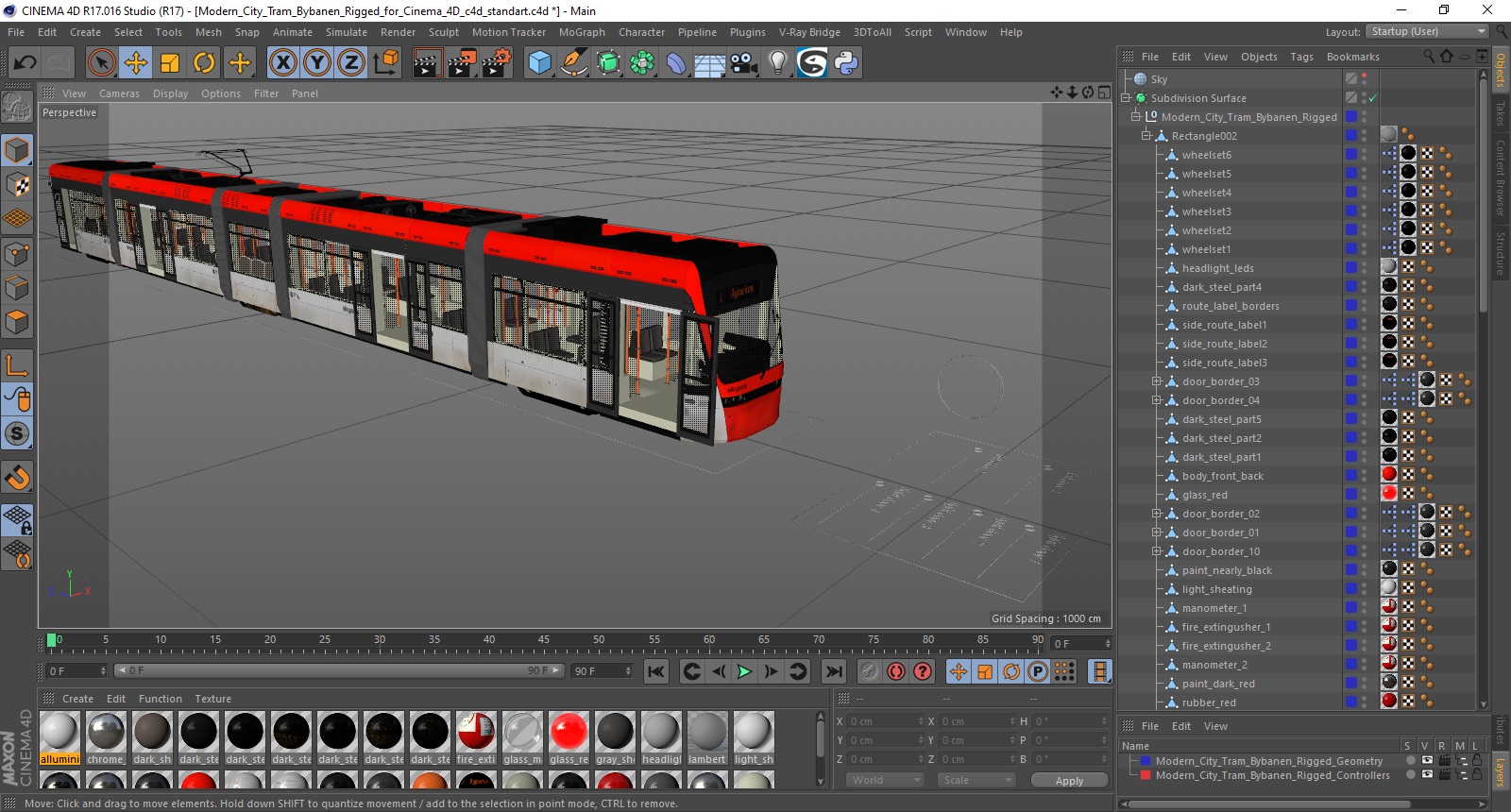 3D model Modern City Tram Bybanen Rigged for Cinema 4D
