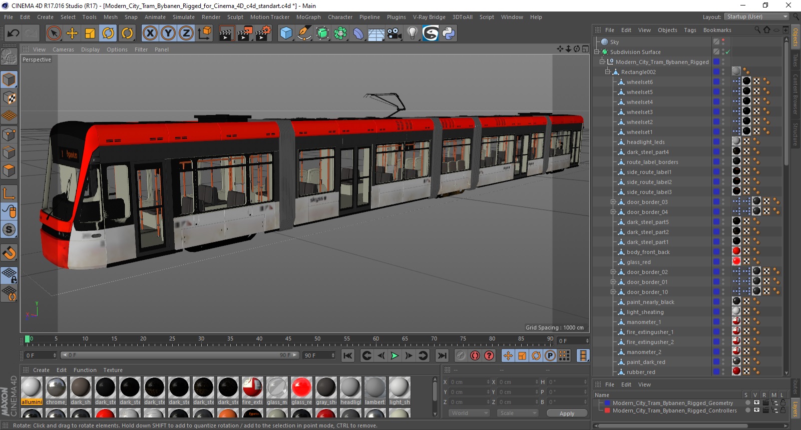 3D model Modern City Tram Bybanen Rigged for Cinema 4D