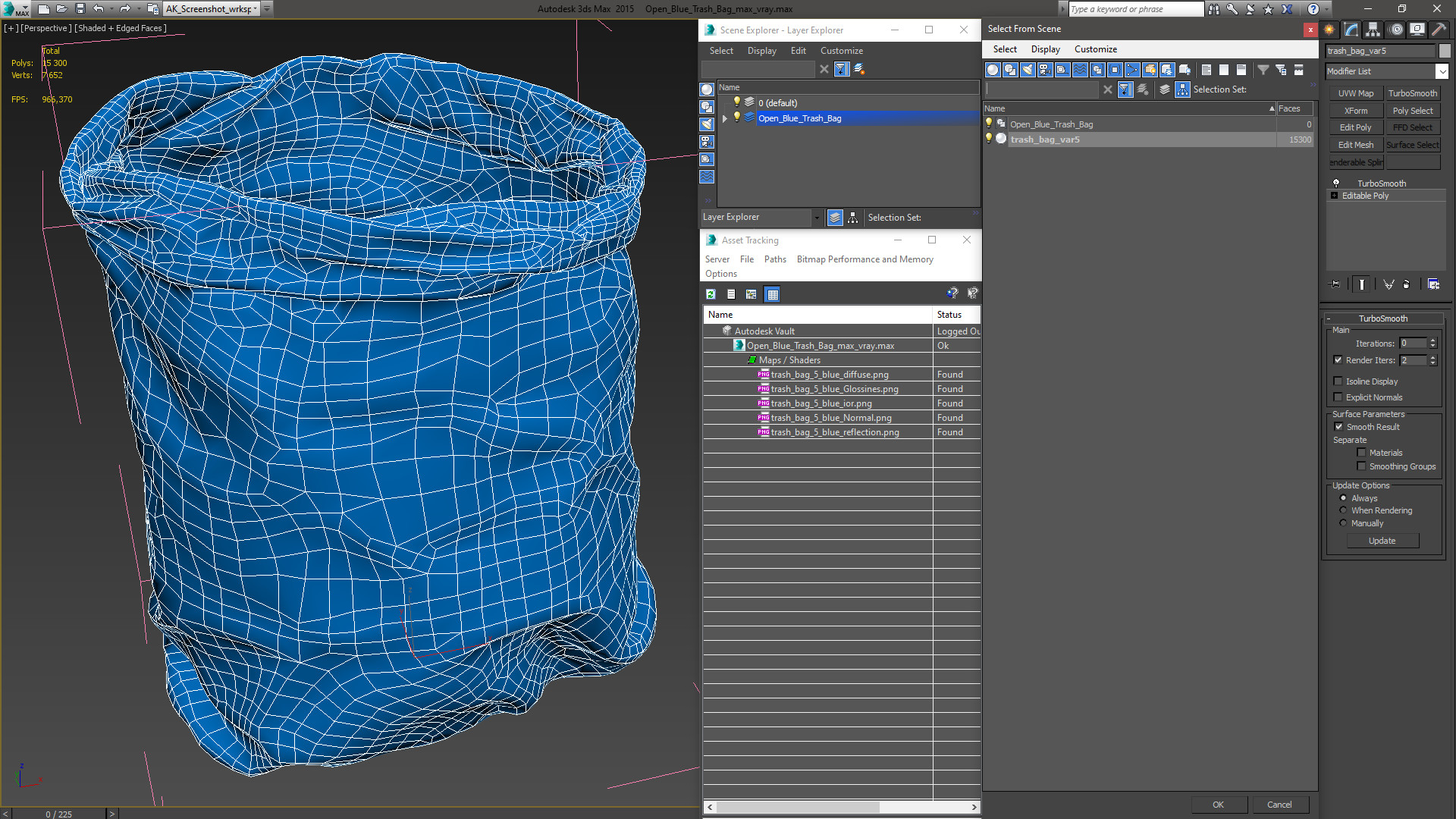 Open Blue Trash Bag 3D model