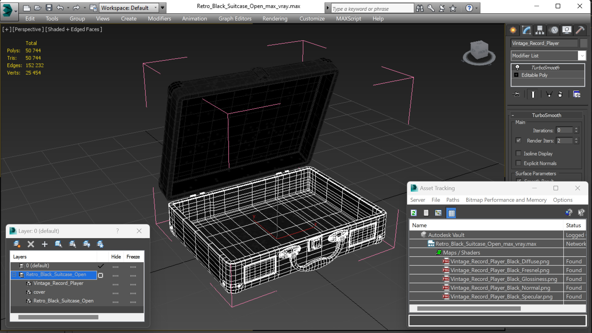 3D model Retro Black Suitcase Open