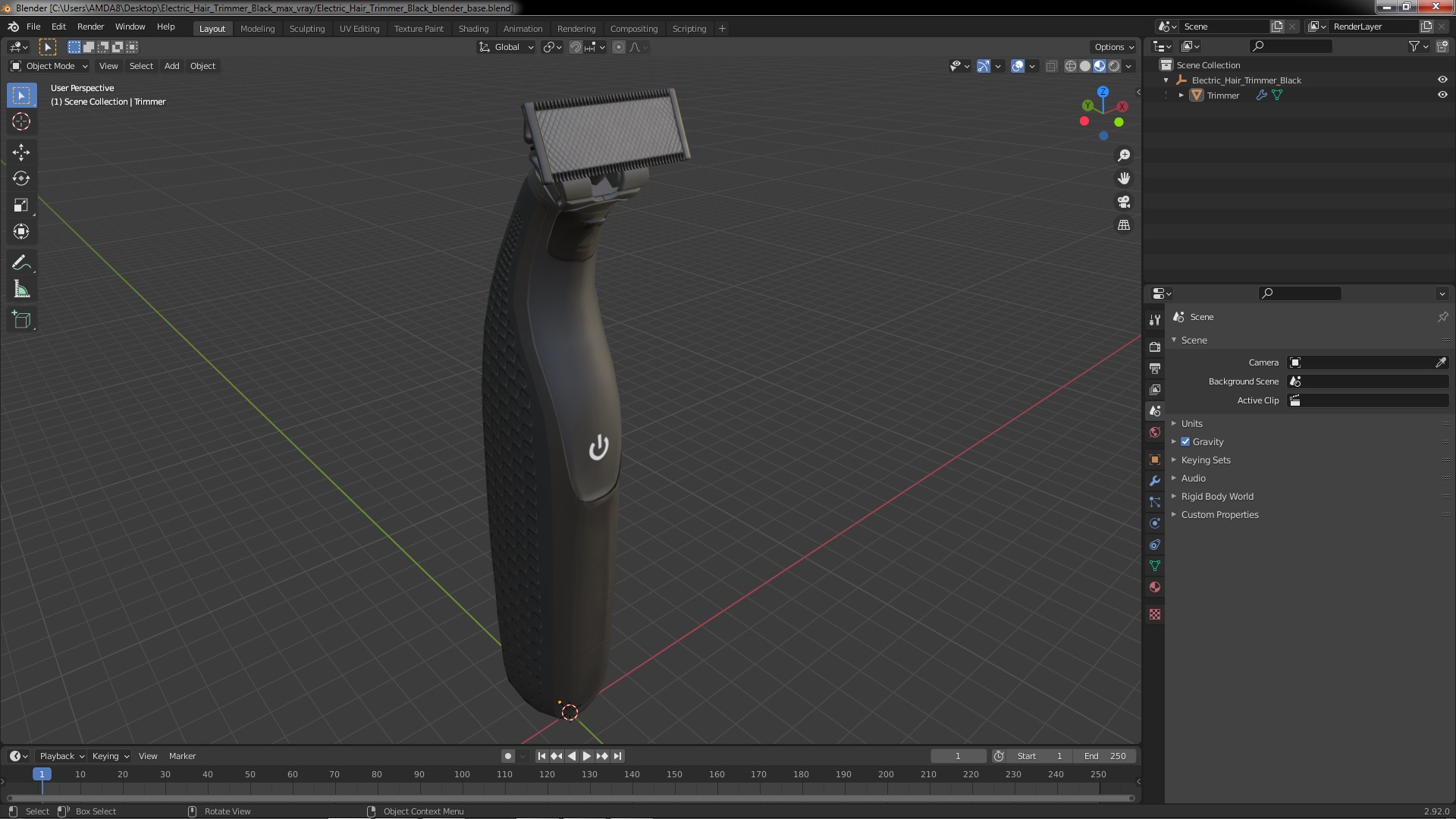 Electric Hair Trimmer Black 3D
