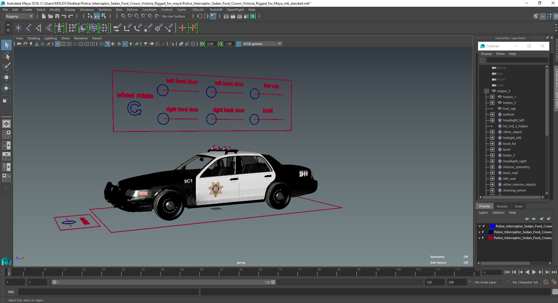 3D model Police Interceptor Sedan Ford Crown Victoria Rigged for Maya