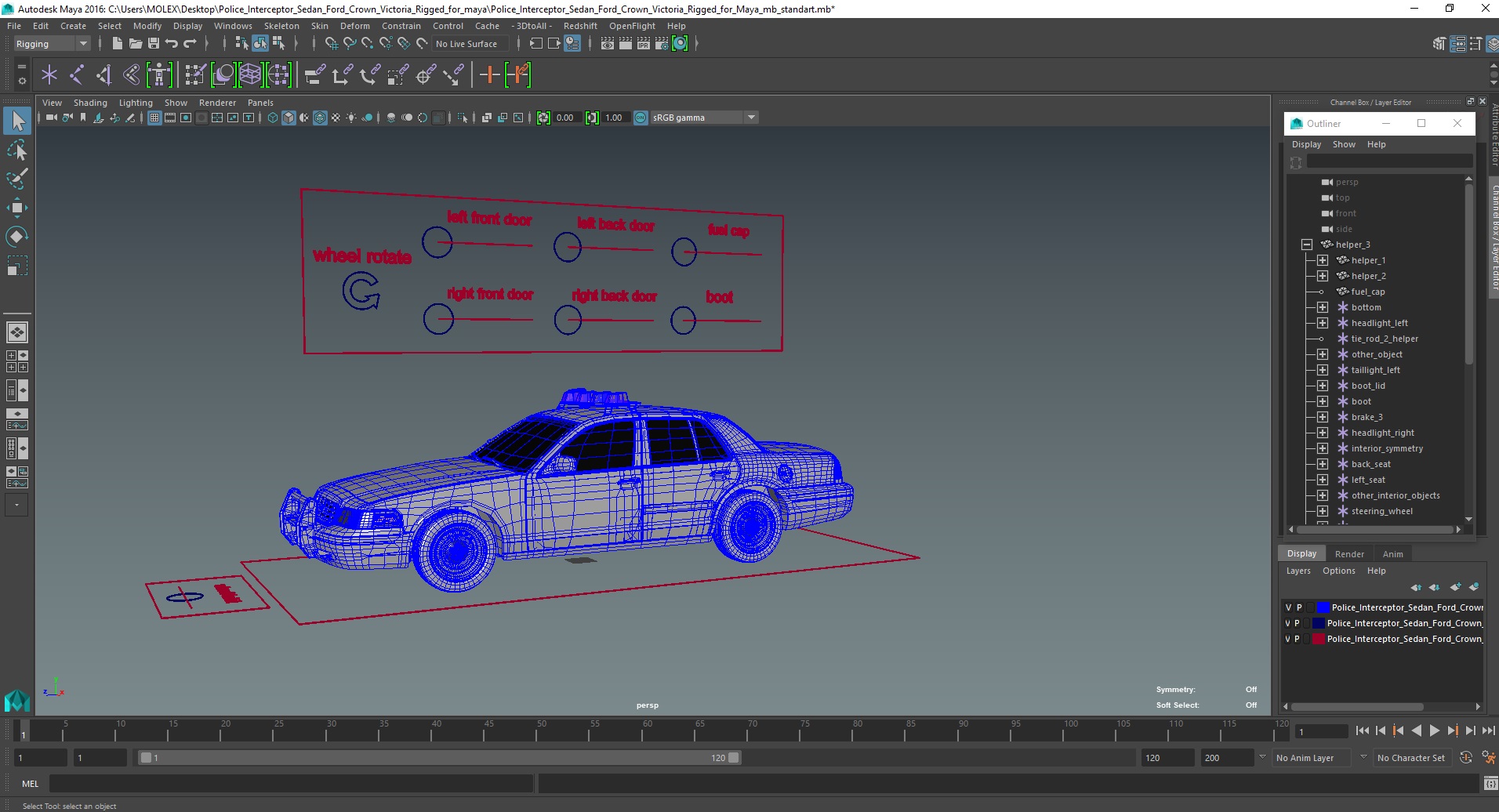 3D model Police Interceptor Sedan Ford Crown Victoria Rigged for Maya