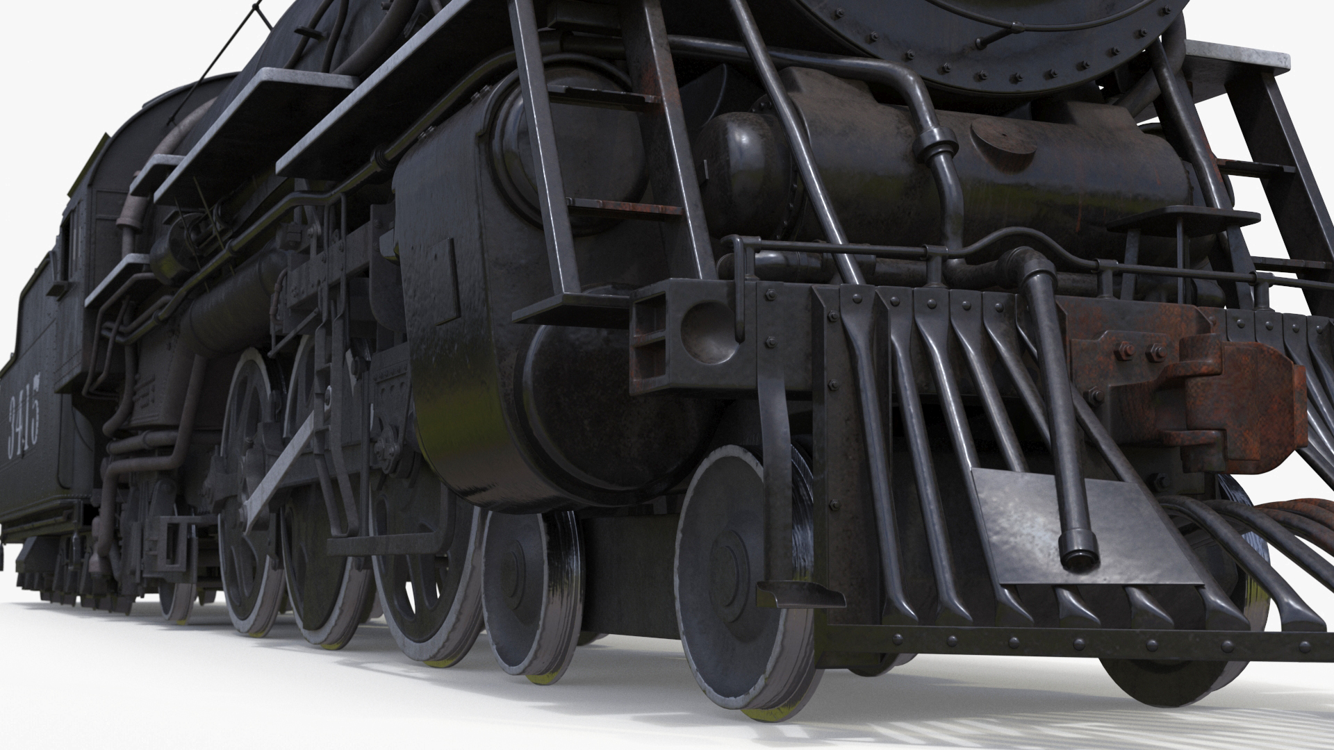 Vintage Steam Locomotive and Tender Rigged 3D