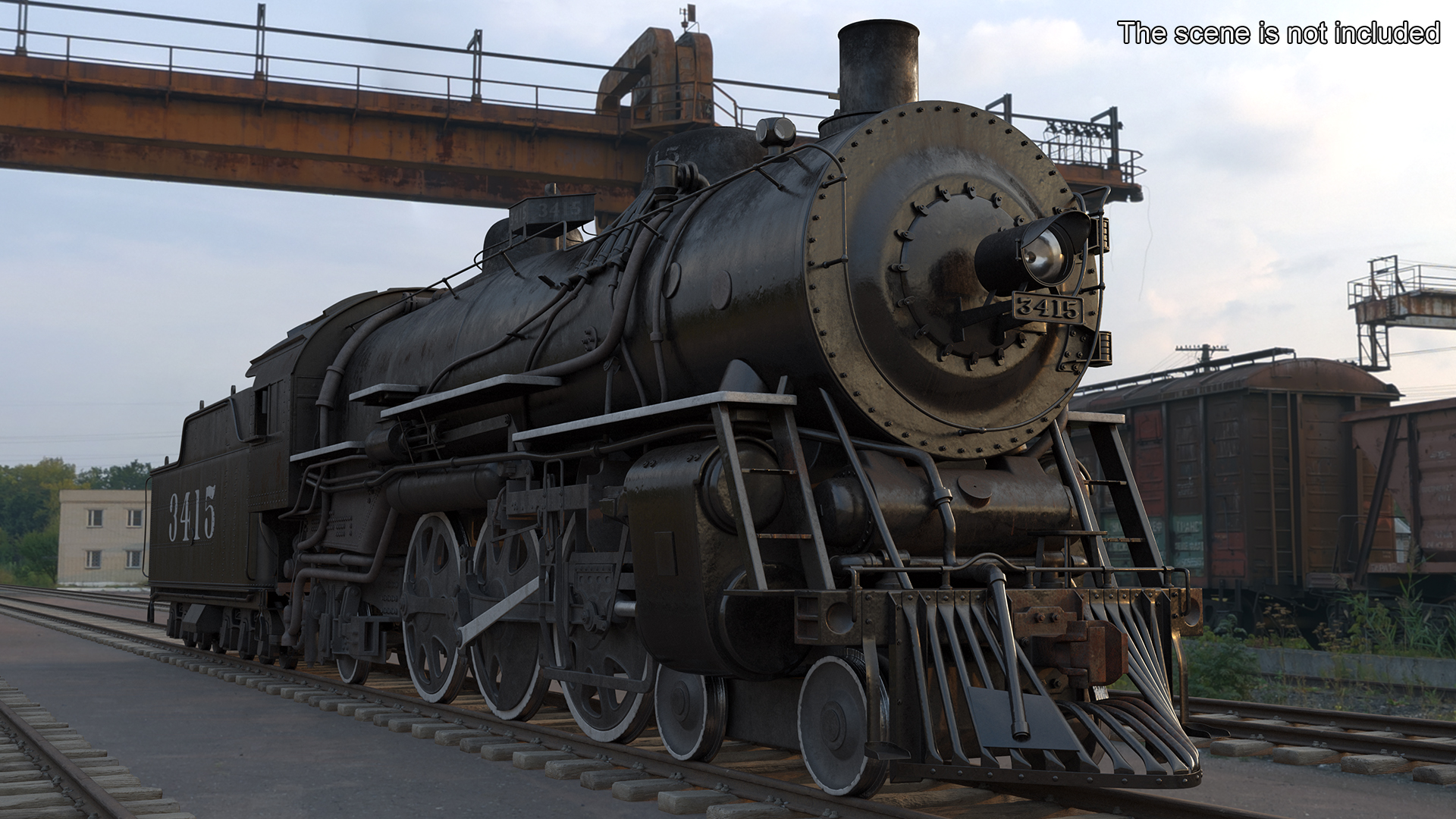 Vintage Steam Locomotive and Tender Rigged 3D