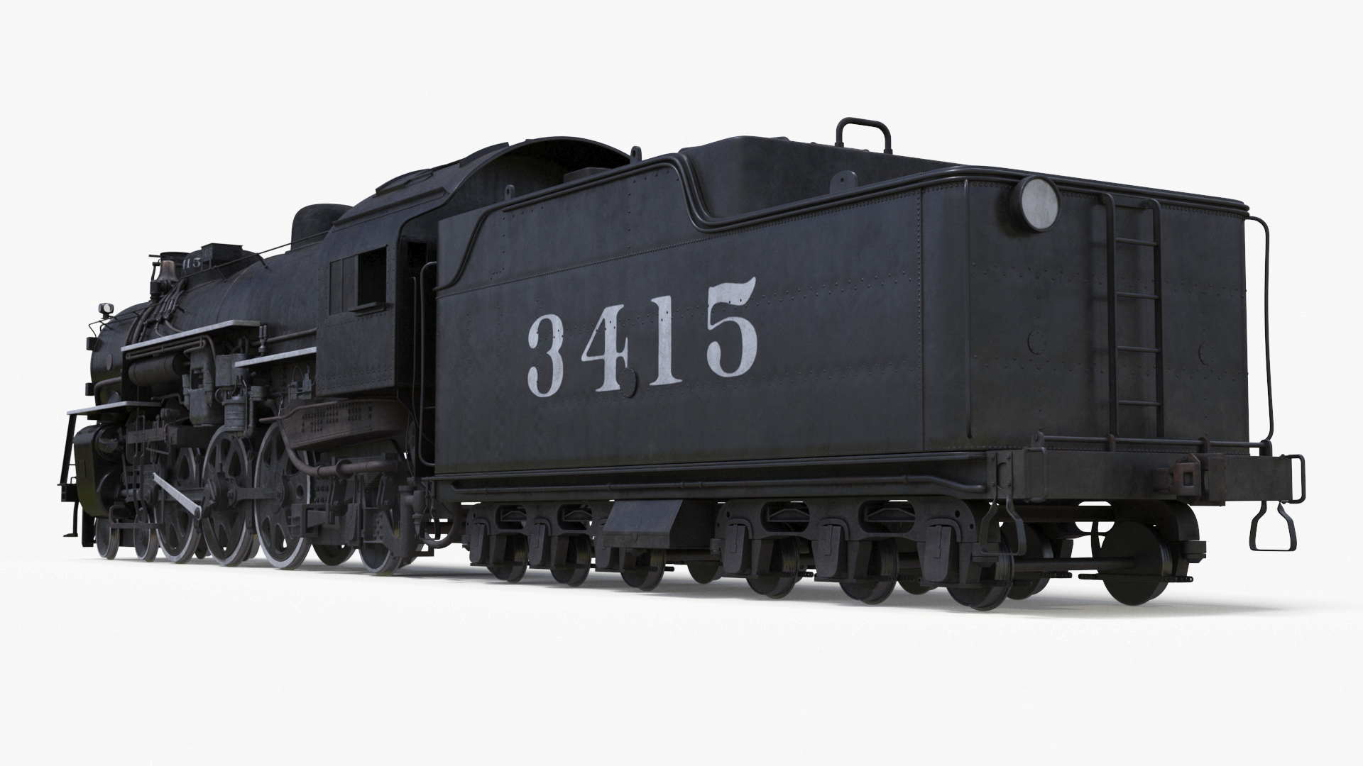 Vintage Steam Locomotive and Tender Rigged 3D