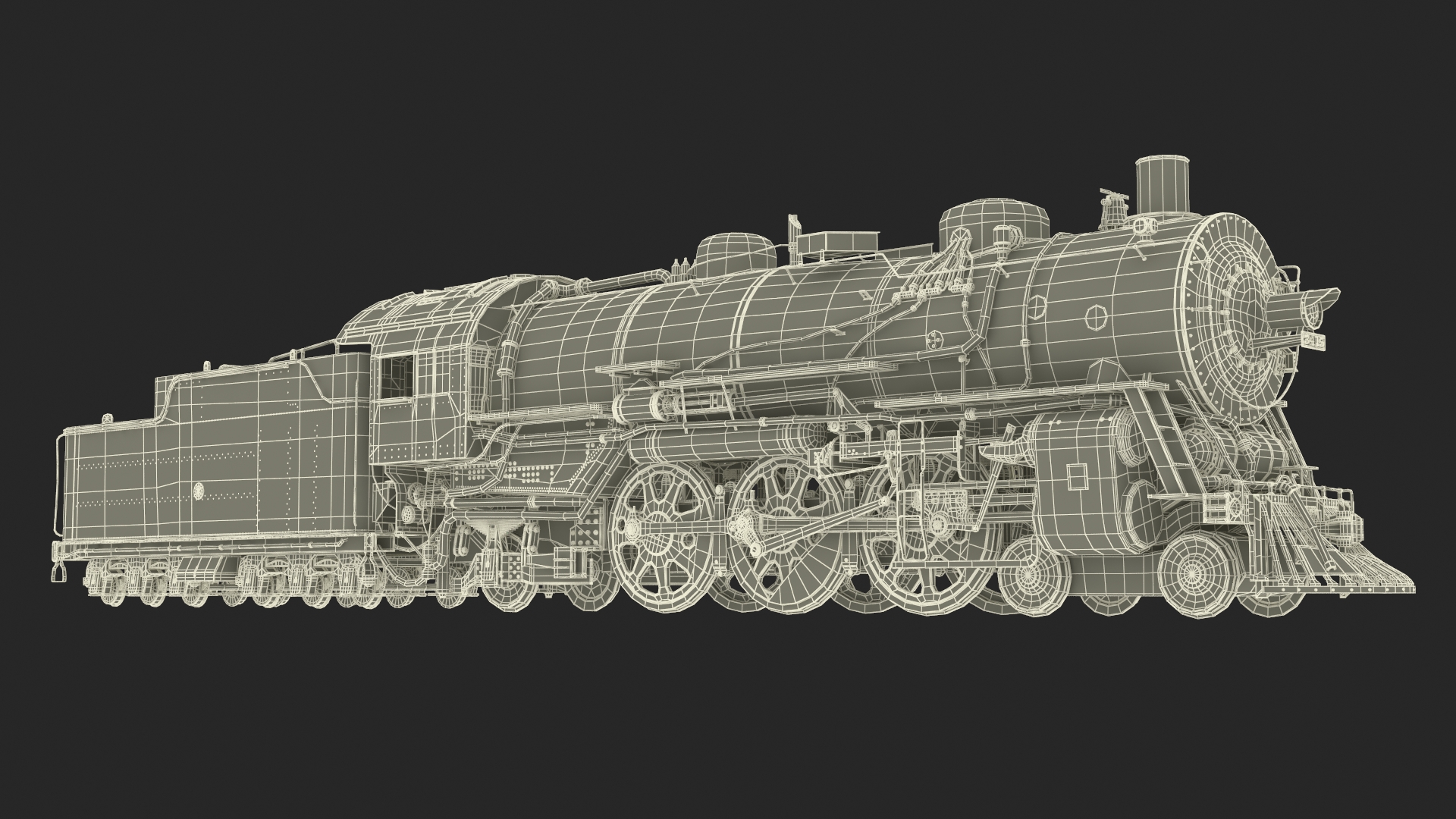 Vintage Steam Locomotive and Tender Rigged 3D