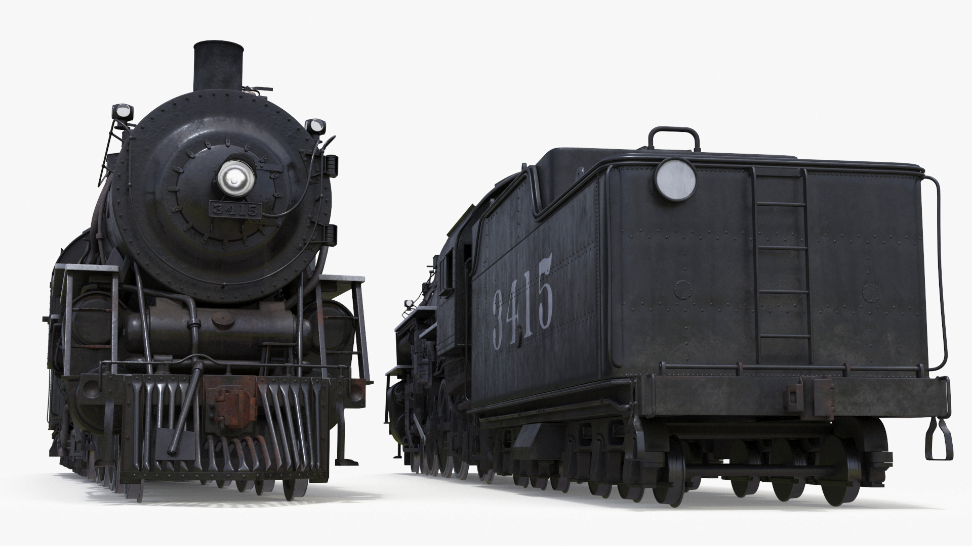 Vintage Steam Locomotive and Tender Rigged 3D