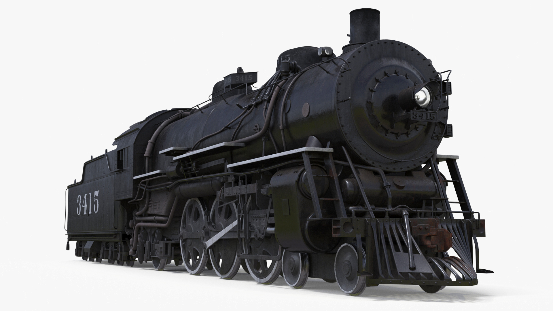 Vintage Steam Locomotive and Tender Rigged 3D