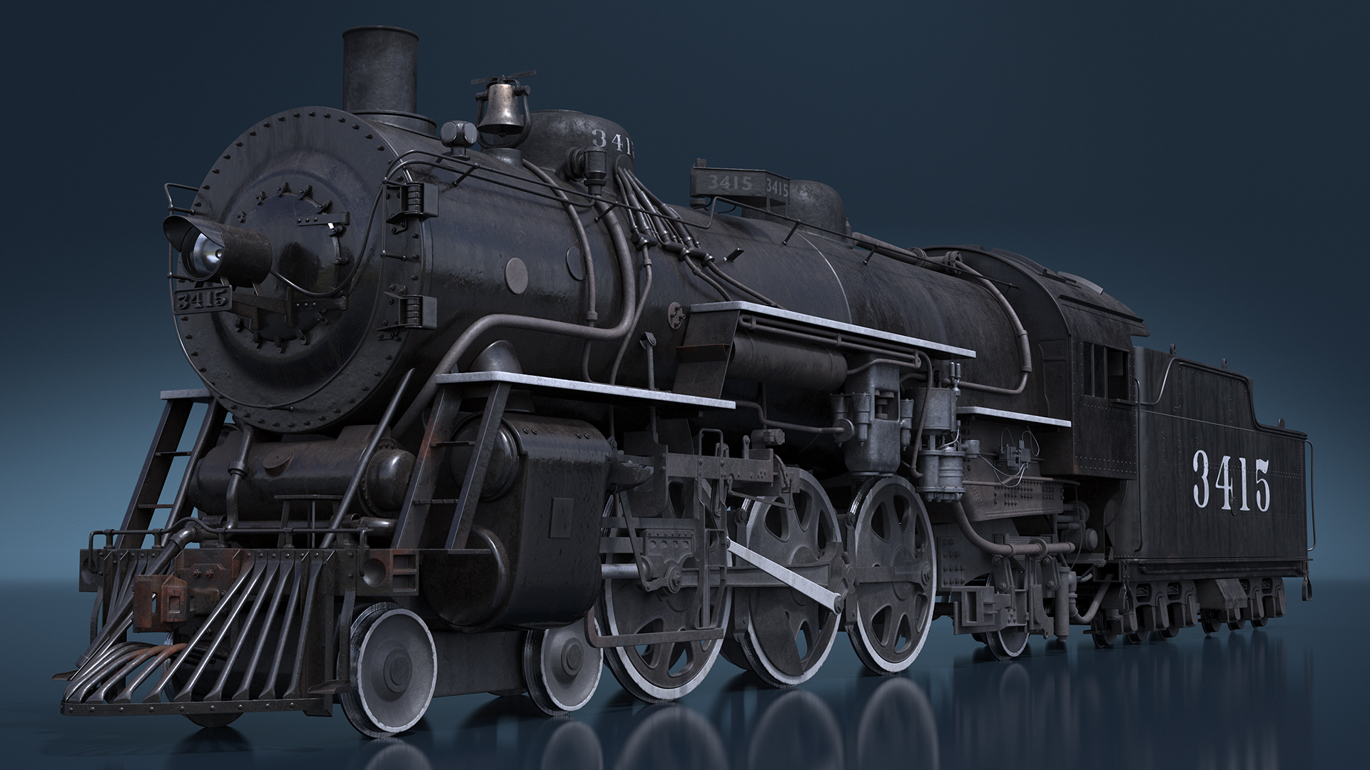 Vintage Steam Locomotive and Tender Rigged 3D