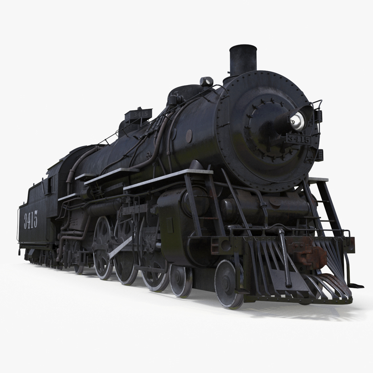 Vintage Steam Locomotive and Tender Rigged 3D
