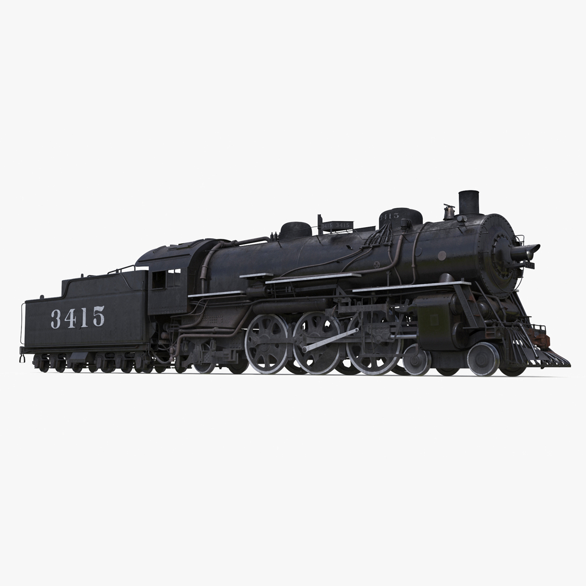 Vintage Steam Locomotive and Tender Rigged 3D