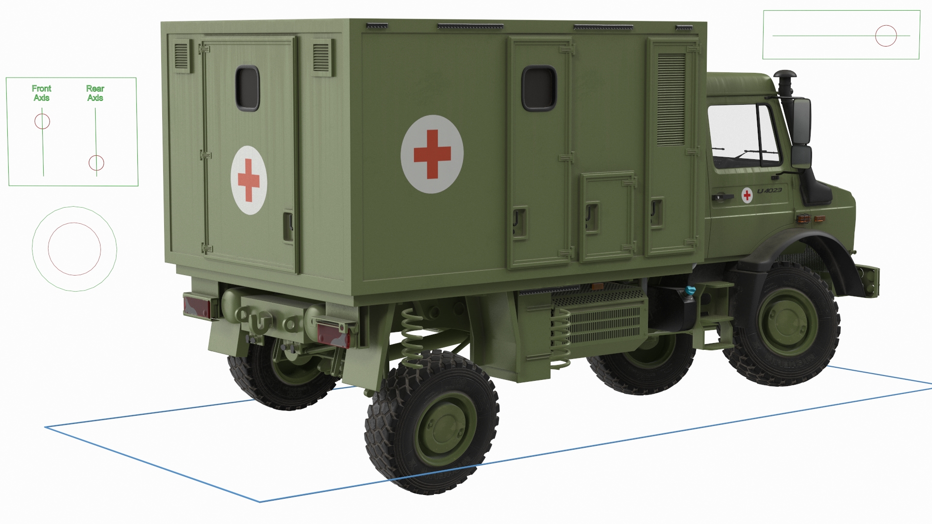 3D model Mercedes Unimog 4023 Ambulance Vehicle Rigged
