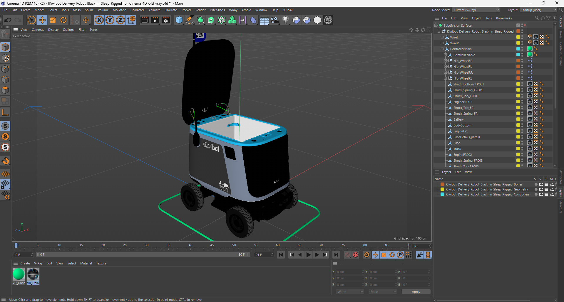3D Kiwibot Delivery Robot Black in Sleep Rigged for Cinema 4D model