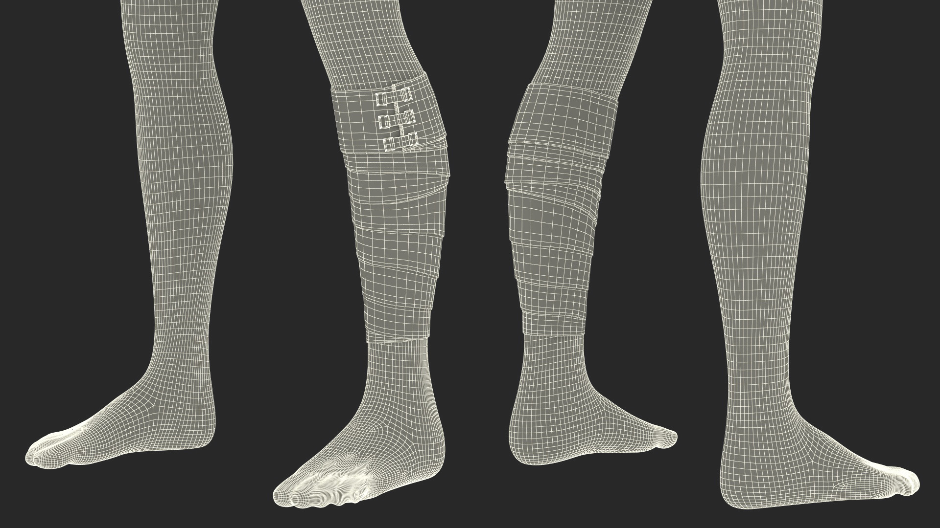 3D model Elastic Bandage Beige with Clamps Wrapped Around Leg on Mannequin