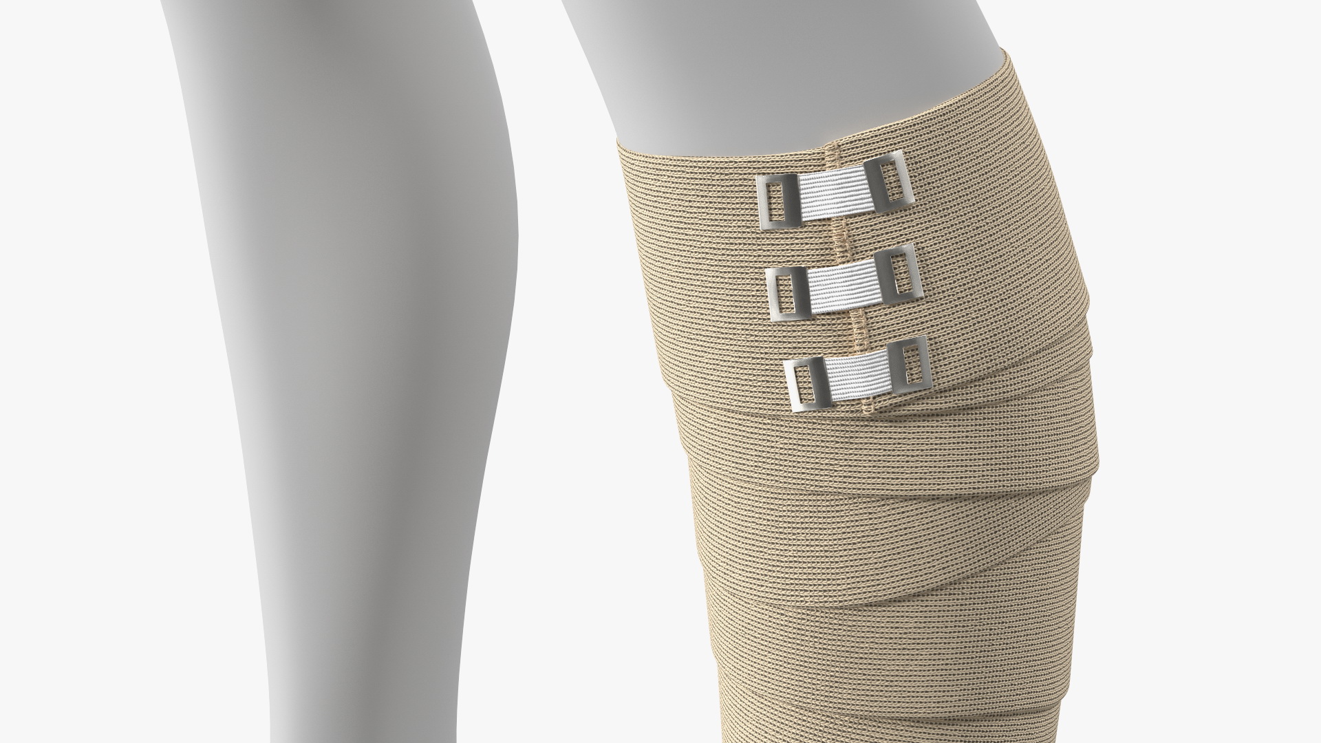 3D model Elastic Bandage Beige with Clamps Wrapped Around Leg on Mannequin