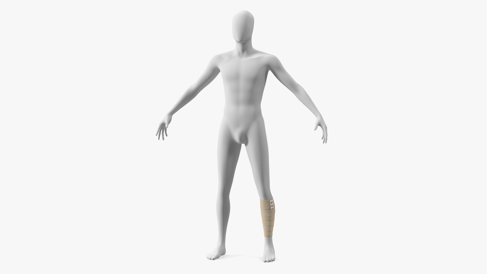 3D model Elastic Bandage Beige with Clamps Wrapped Around Leg on Mannequin