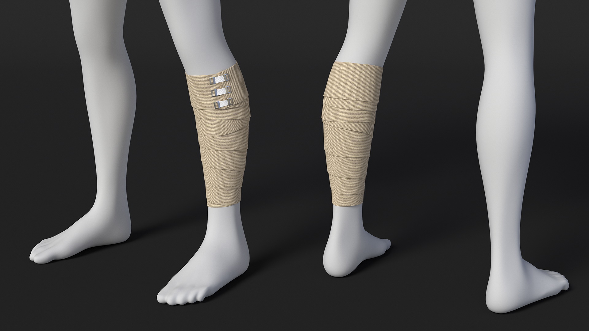 3D model Elastic Bandage Beige with Clamps Wrapped Around Leg on Mannequin