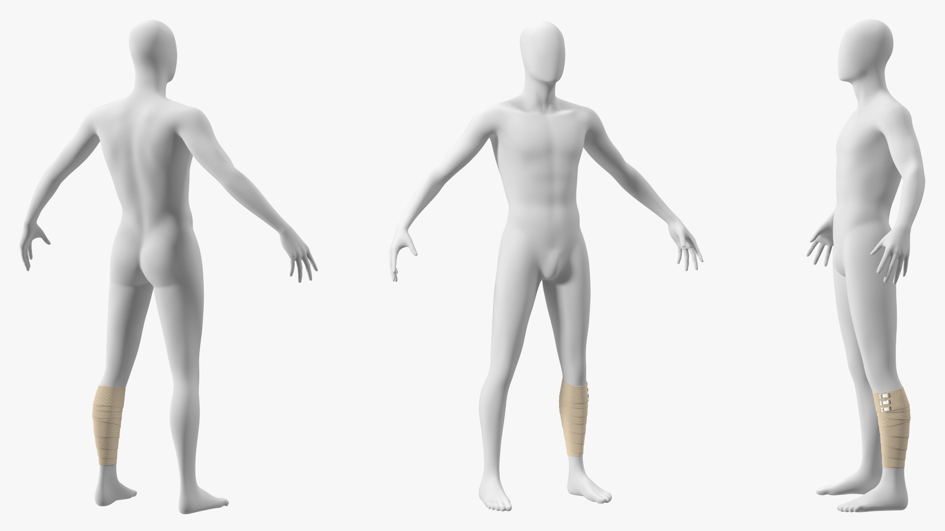 3D model Elastic Bandage Beige with Clamps Wrapped Around Leg on Mannequin