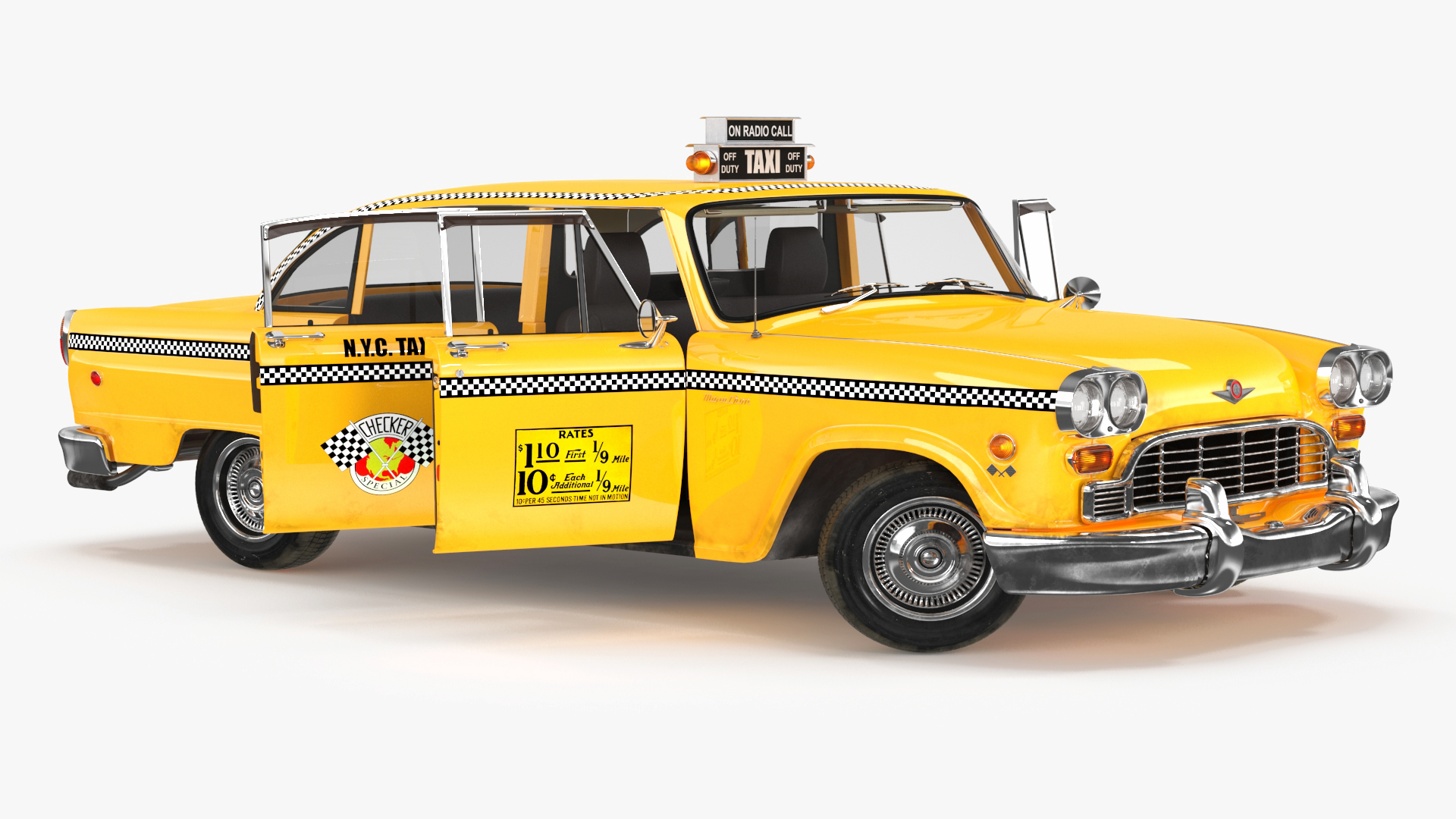 3D Classic Checker Taxi Cab Rigged