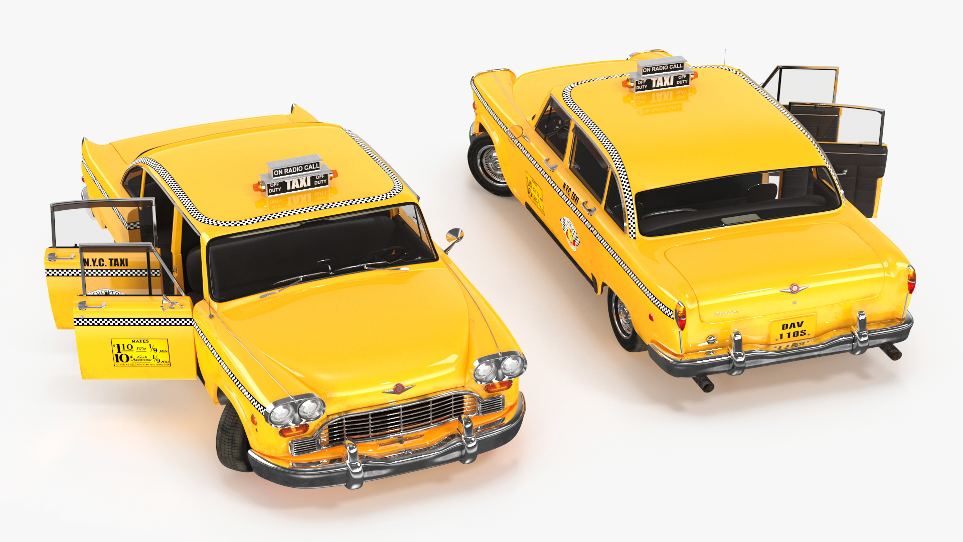 3D Classic Checker Taxi Cab Rigged
