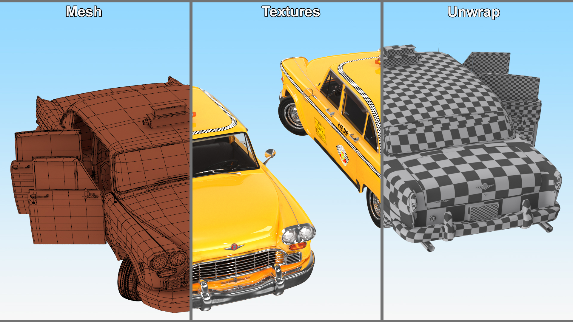 3D Classic Checker Taxi Cab Rigged