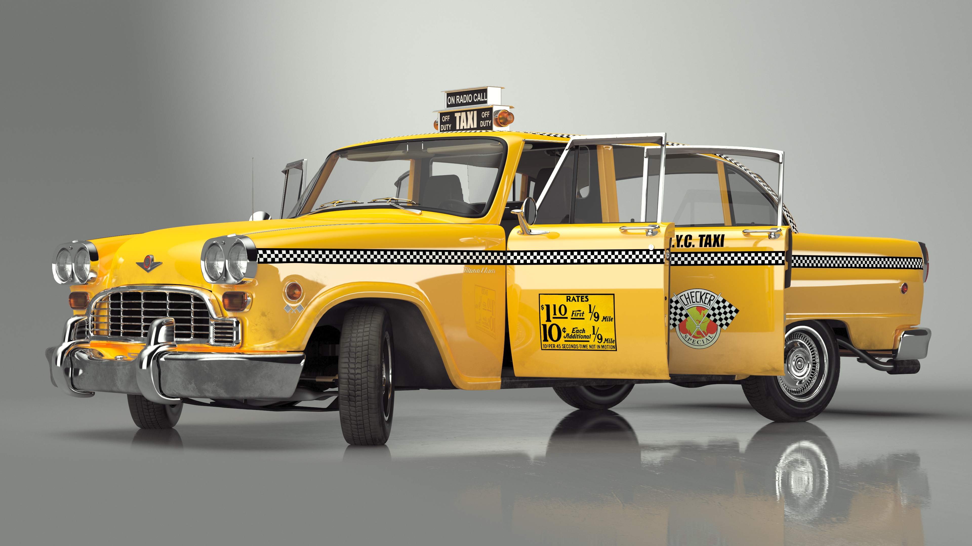 3D Classic Checker Taxi Cab Rigged